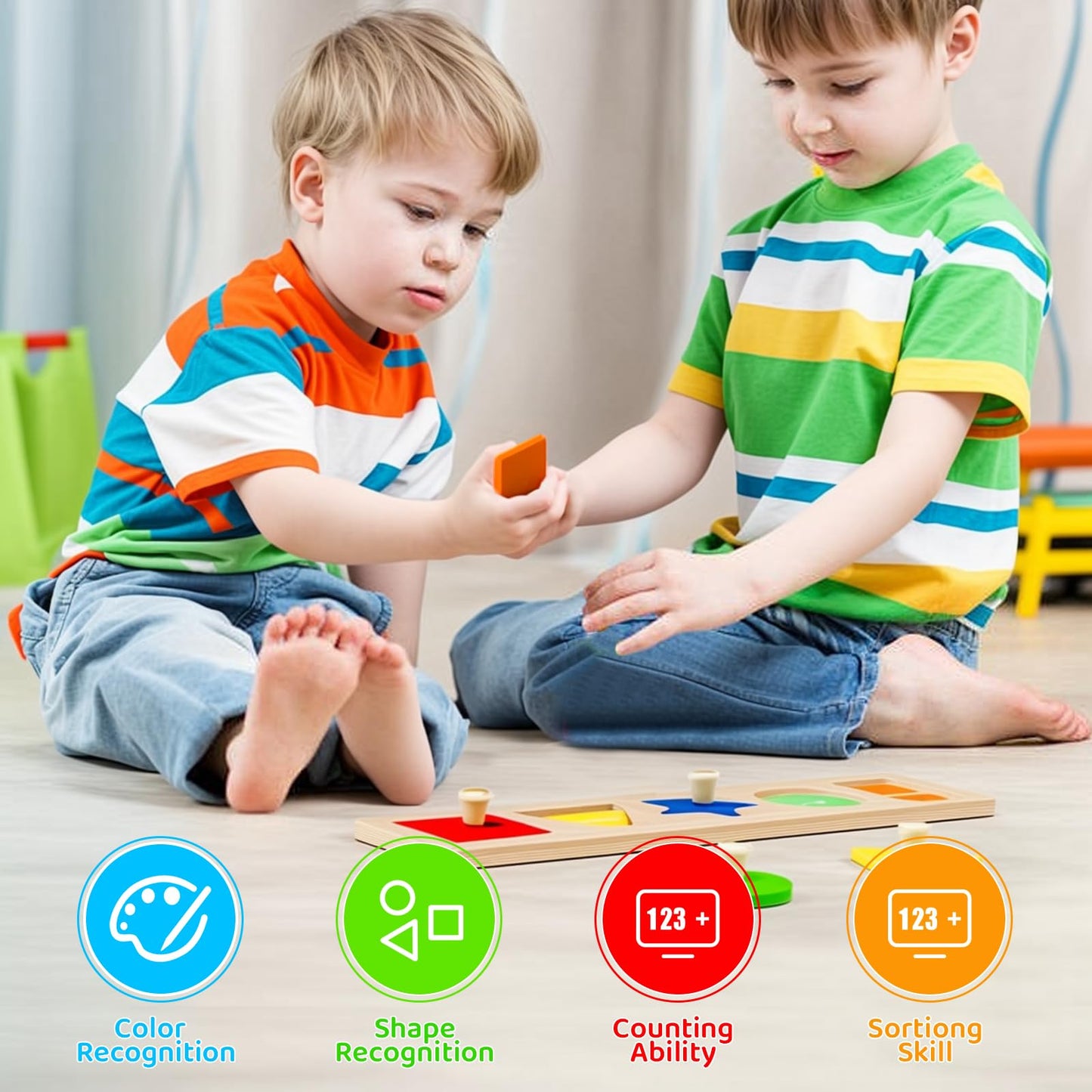 QODOFLR Jumbo Knob Wooden Shape Puzzle – Montessori Sorting Toy for Toddlers Ages 1-3, Preschool Learning Peg Puzzle for Boys & Girls 1-2