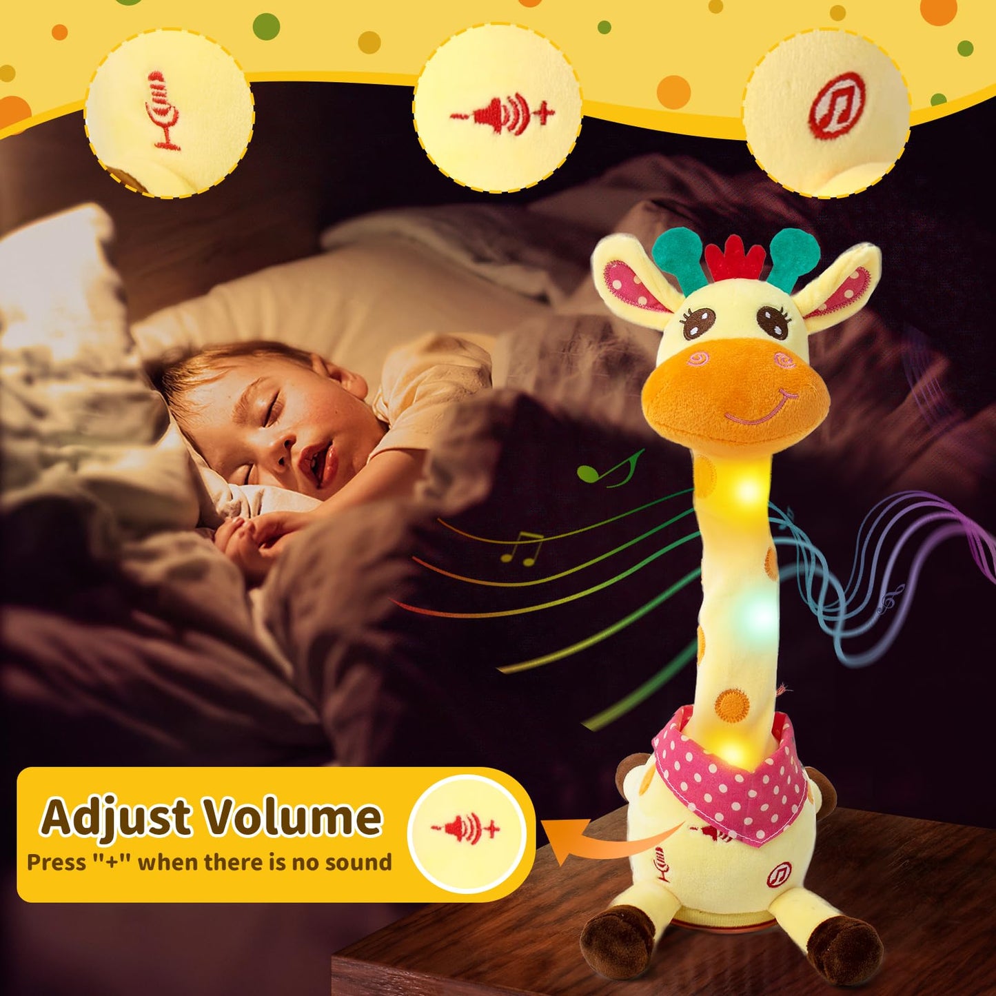 Emoin Dancing Talking Giraffe Toy – Singing, Mimicking & Recording with Adjustable Volume, 10 Songs for Toddlers
