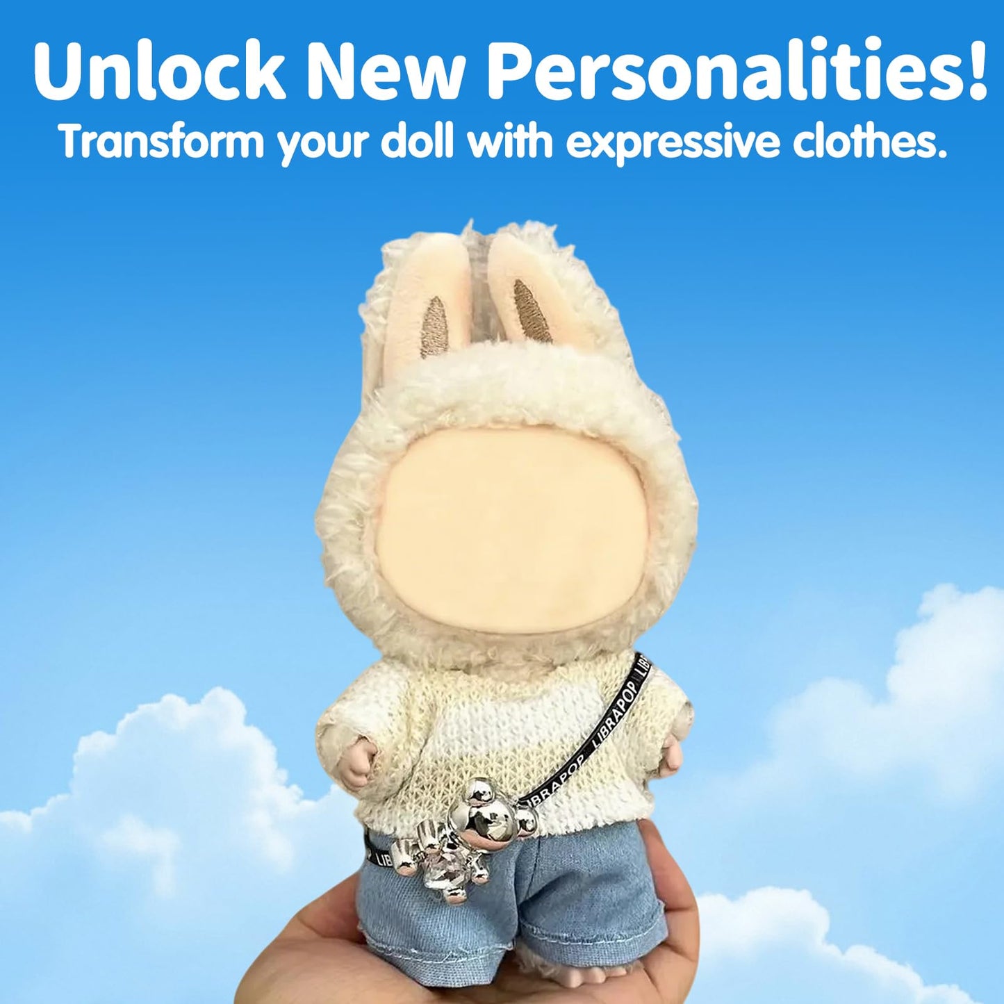 17cm Doll Clothes(NO Doll), Cute Dolls Outfit Accessories with Sweater + Denim Jeans + Pants, Small Kawaii Clothes Set for Dolls(Style 4)