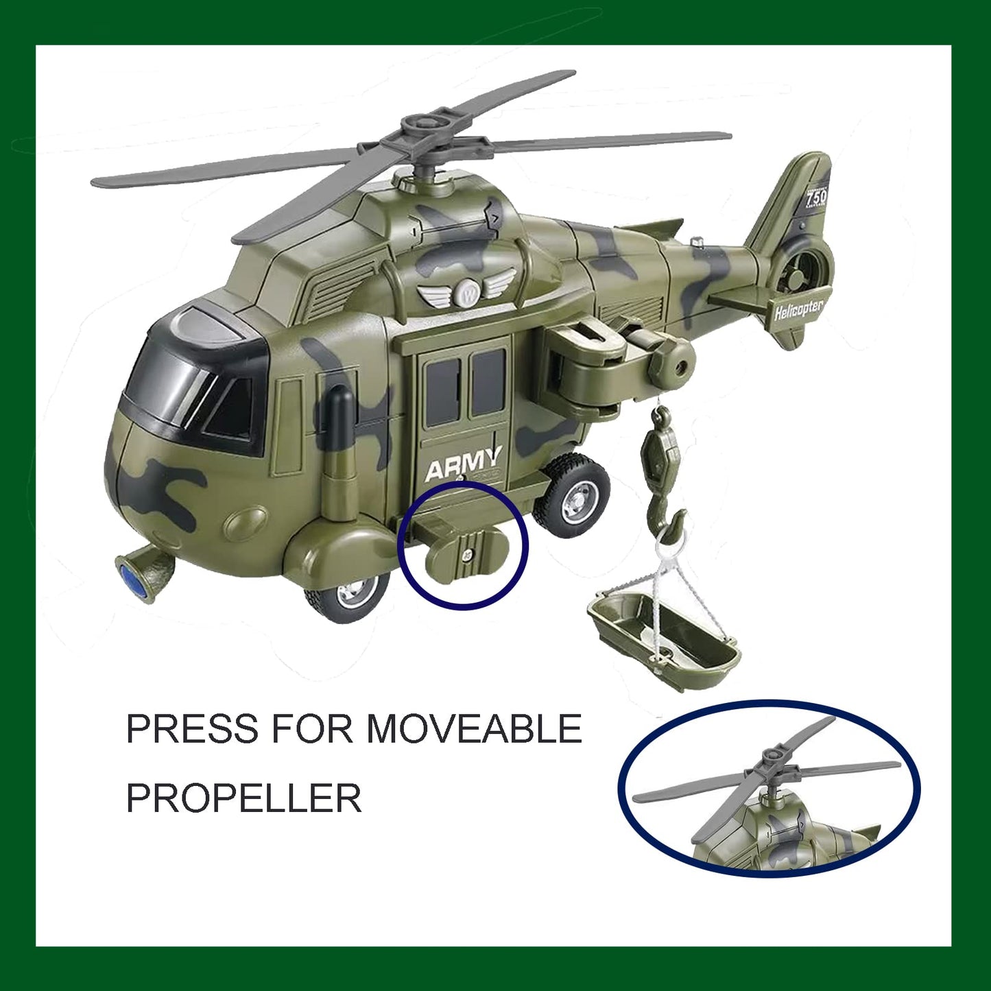 OCCAFY Military Helicopter Toy with Lights, Sound & Friction Power – Rescue Army Vehicle for Kids 3+, Toddler Boys Gift Toy
