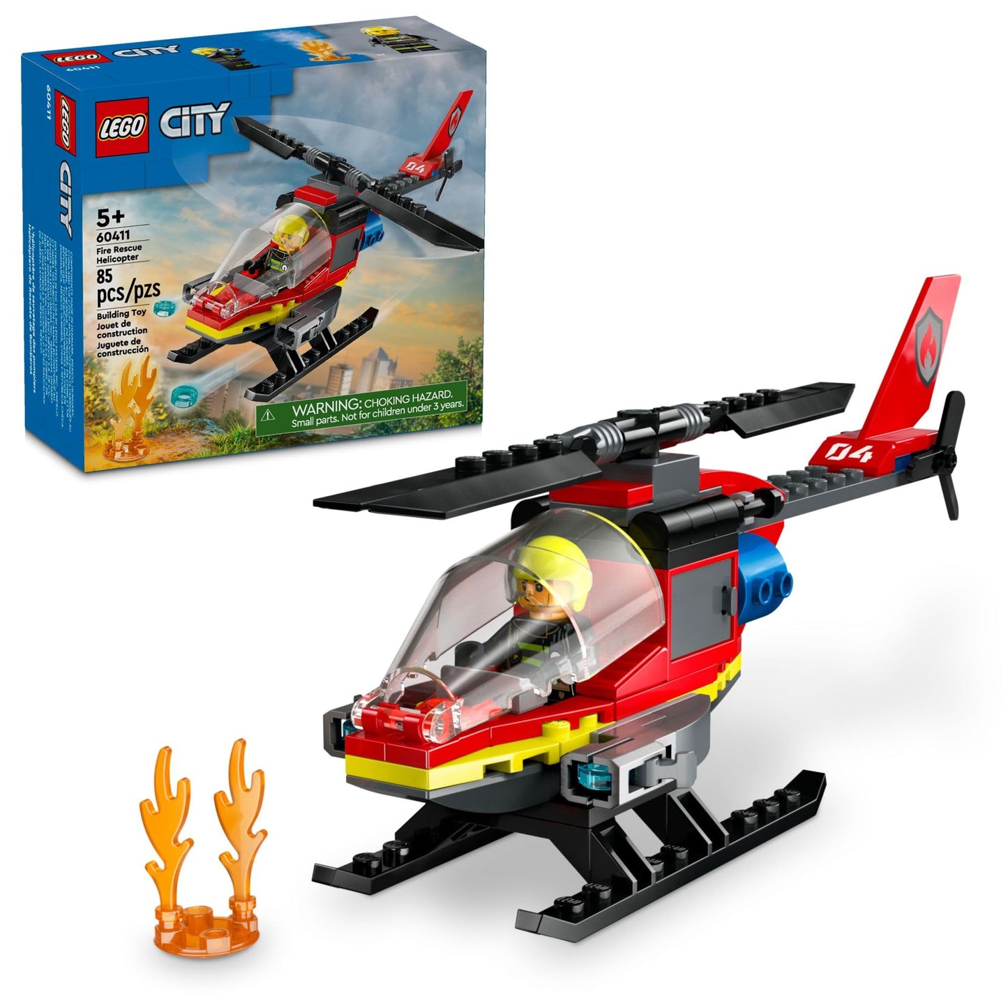 LEGO City Fire Rescue Helicopter 60411 – Building & Pretend Play Toy with Firefighter Minifigure, Birthday Gift for Kids 5+