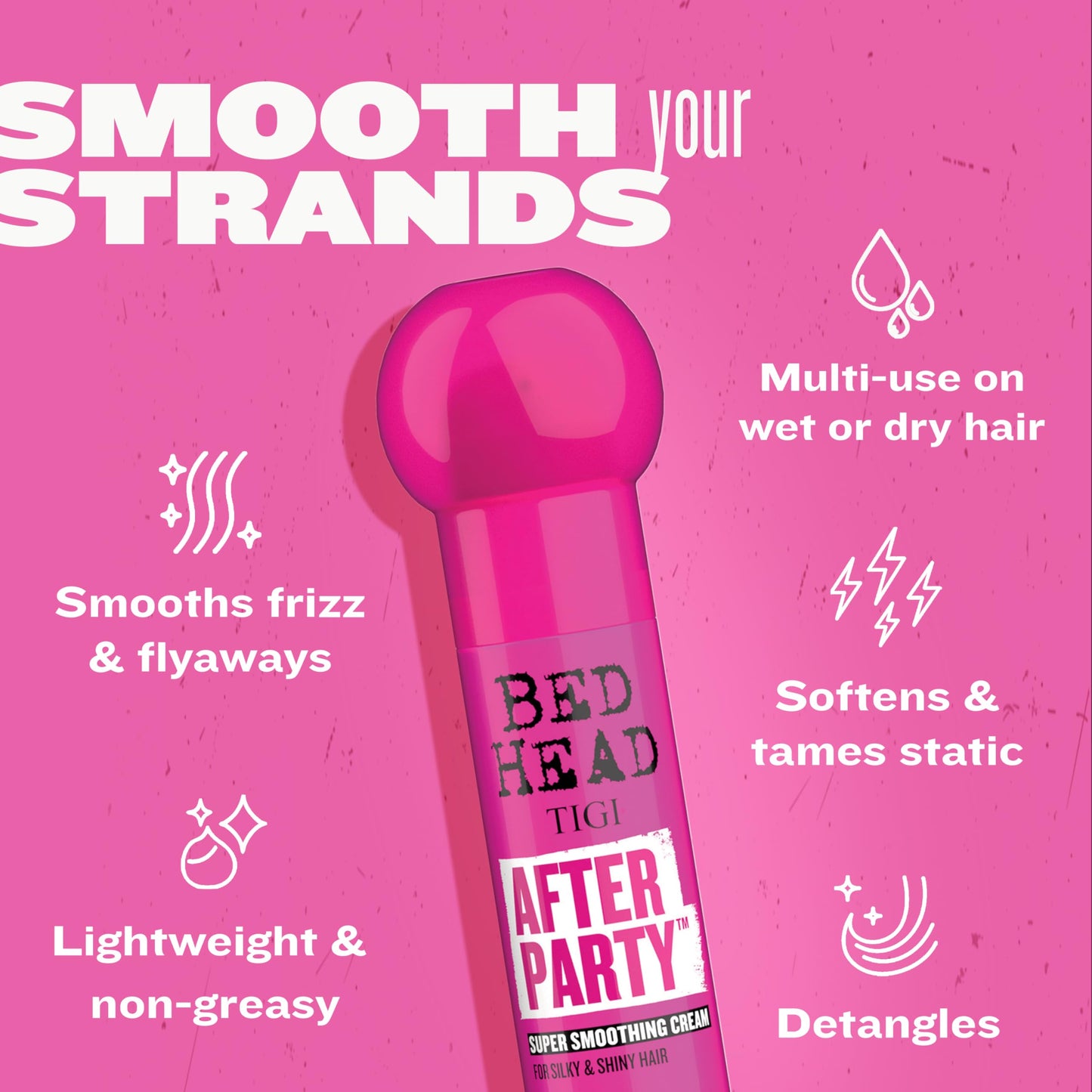 Bed Head by TIGI After Party Super Smoothing Cream | Anti-Frizz Styling Cream with Shine & Humidity Protection for Frizzy, Dull, or Coarse Hair, 3.38 fl oz