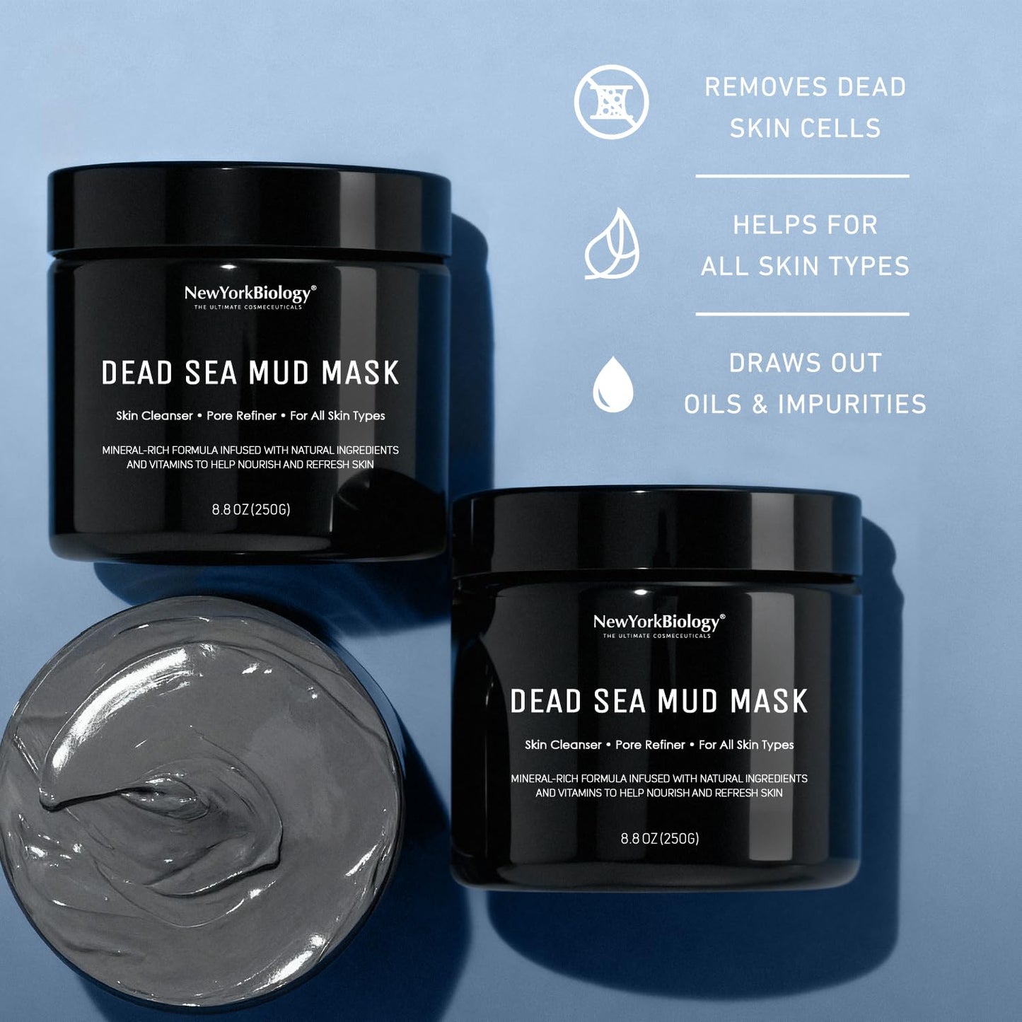 New York Biology Dead Sea Mud Mask for Face & Body, Pore Refining, Natural Skincare for Oily Skin, Tightens & Nourishes, 8.8 oz