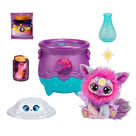 Magic Mixies Gem Surprise Cauldron Moon with Shimmer Eyes – Reveal Plush & 2 Lunar Gem Surprises (Styles Vary)
