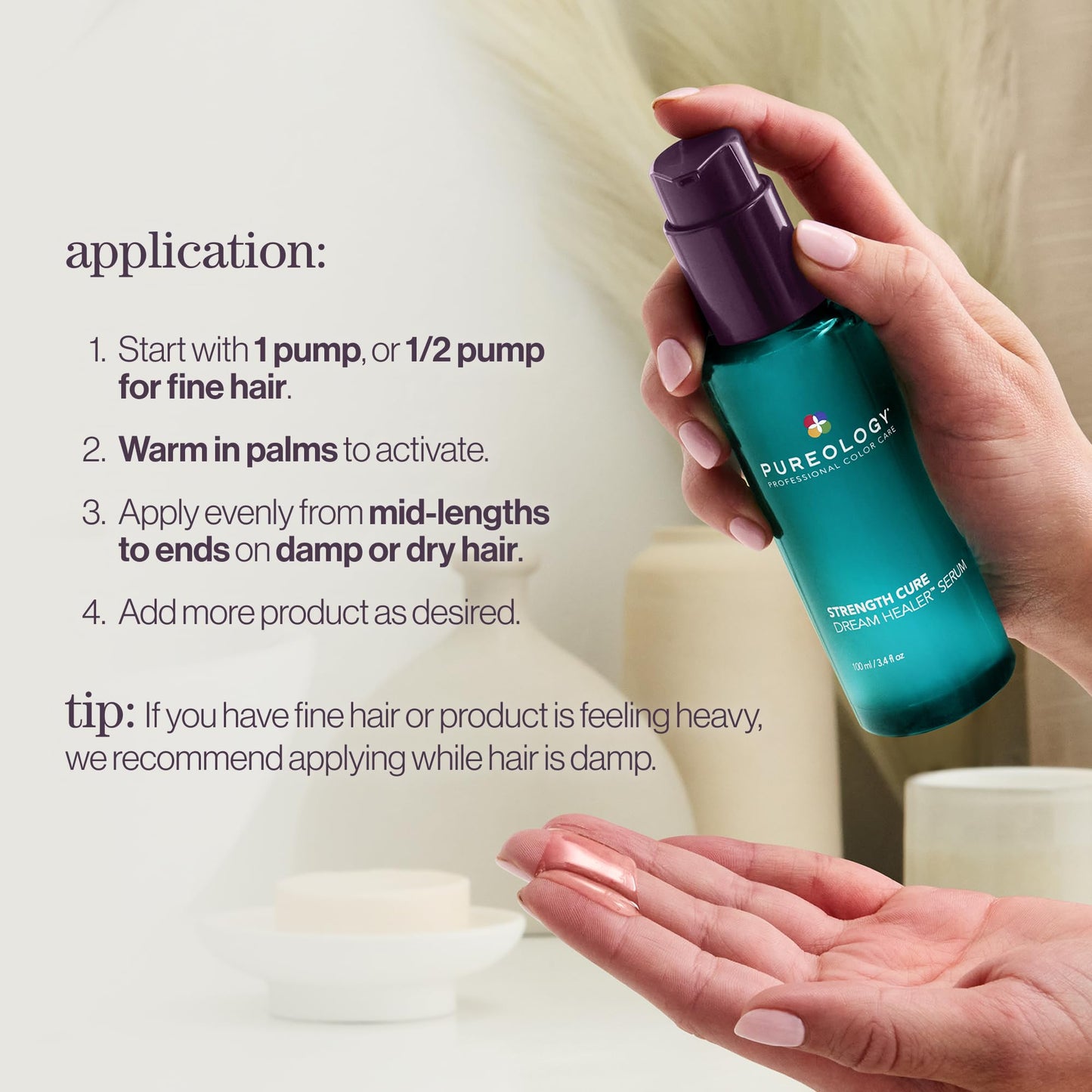 Pureology Strength Cure Dream Healer Hair Serum – Lightweight Leave-In Treatment for Split End Repair, Smoothing & Strengthening, Vegan Heat Protectant