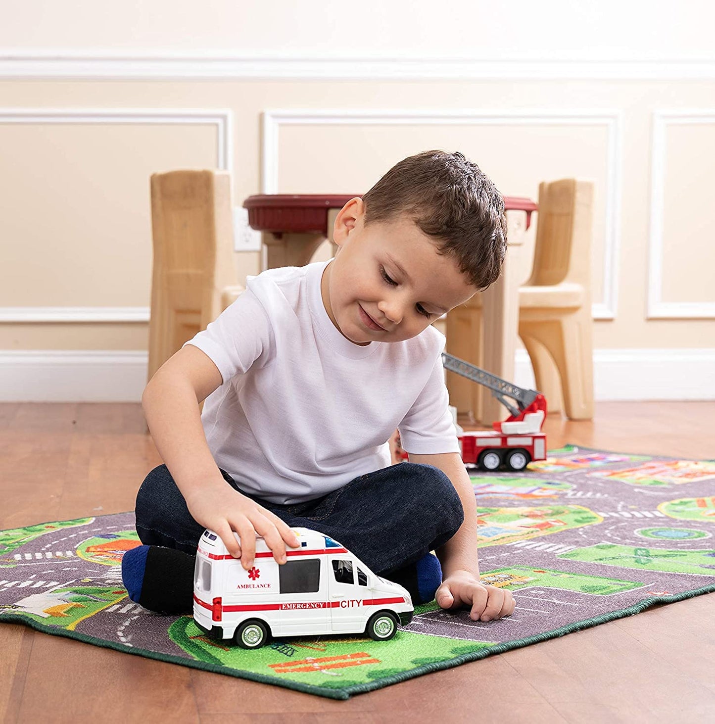 Friction-Powered Police & Ambulance Car Toy Set for Kids with Lights & Sirens – Emergency Rescue Vehicles, Birthday & Holiday Gift