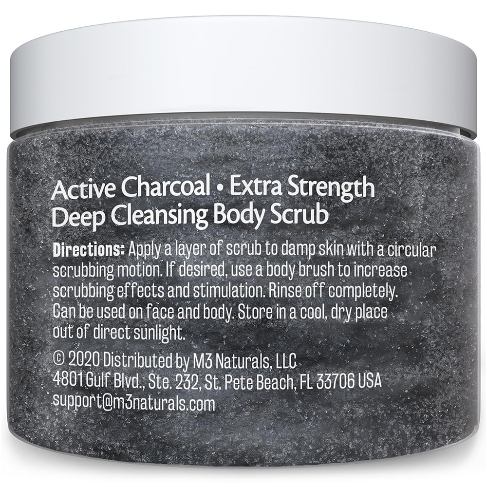 M3 Naturals Charcoal Exfoliating Salt Scrub with Collagen & Stem Cells – Detox, Tone & Smooth Face, Body, Armpits & Feet
