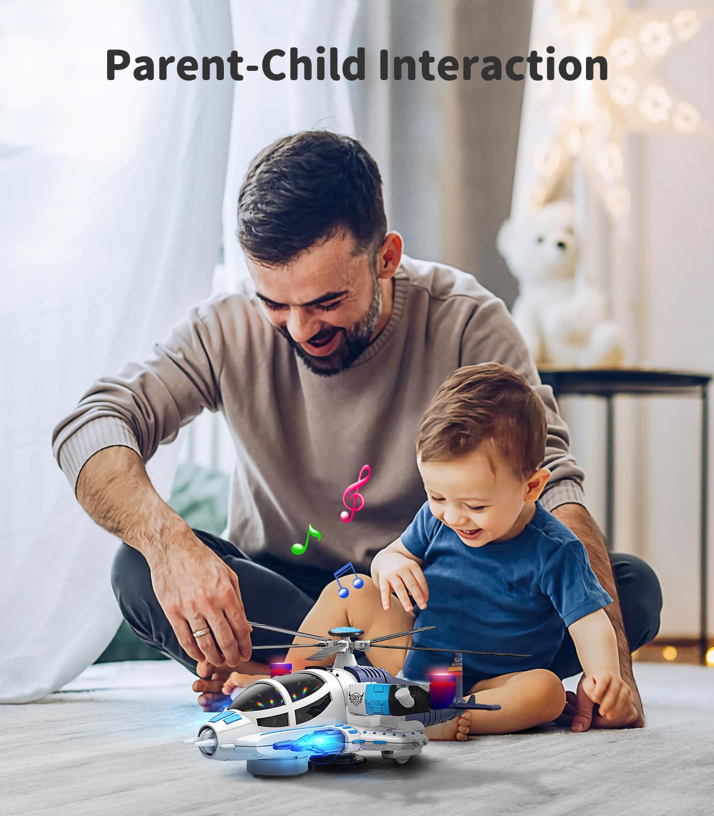 Geyiie Blue Helicopter Toy for Kids with Lights & Sounds, 360° Flying, Auto-Steering Airplane, Birthday Party Favor Gift for Boys