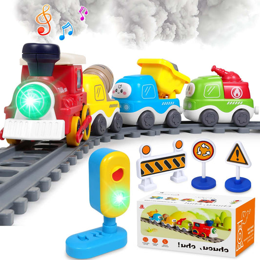 Electric Train Set for Toddlers & Kids 3-8 with Lights, Music, Steam, Magnetic Tracks – Realistic Train Toy for Boys & Girls Birthday Gift