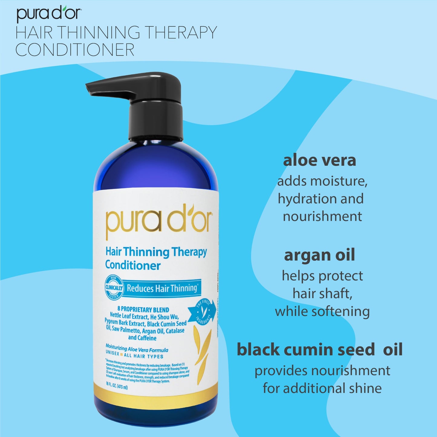 PURA D'OR Hair Thinning Therapy Biotin Conditioner 16 Oz | Clinically Tested | Deep Moisturizing Herbal Blend | Thickening & Color Safe