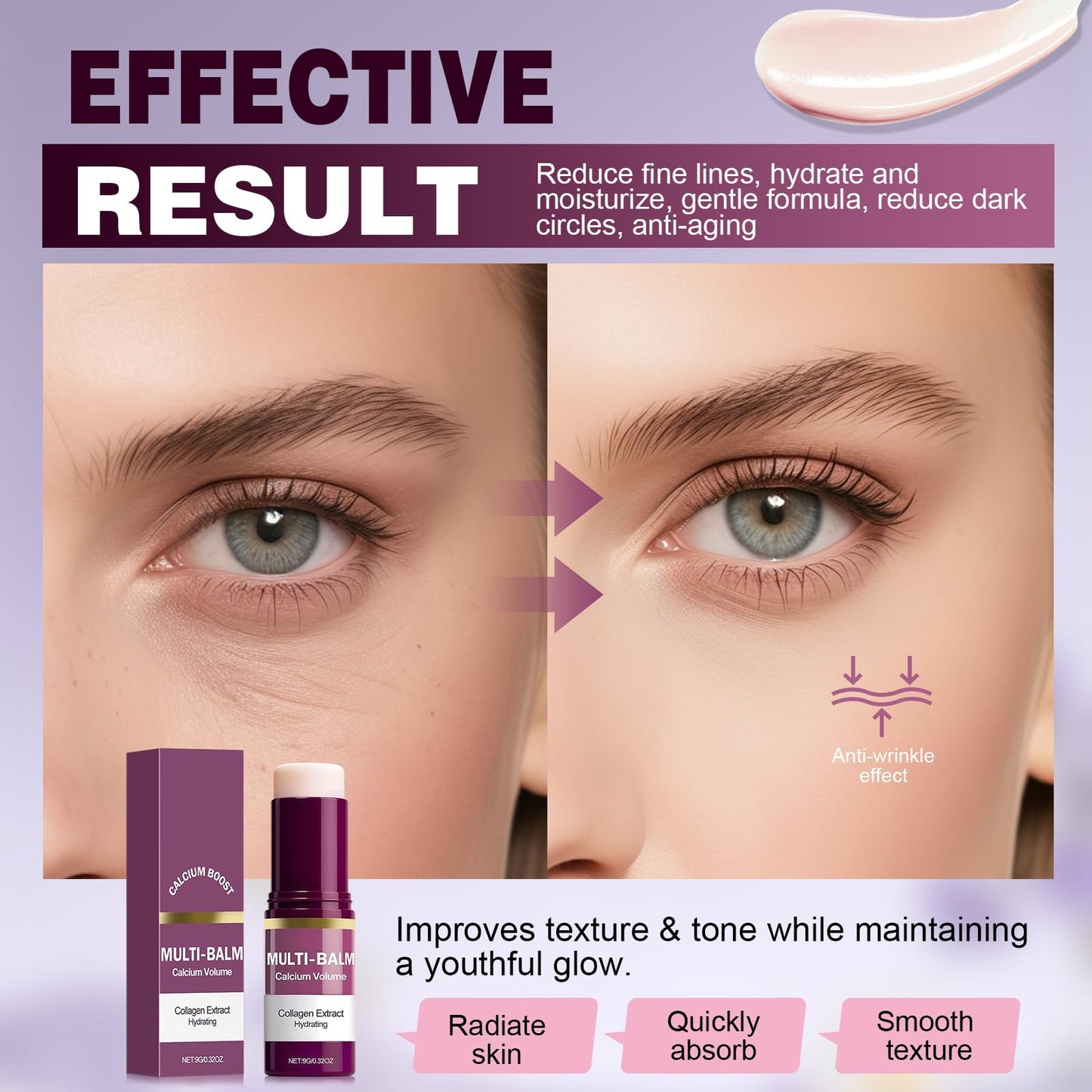 Cemenrete Calcium Multi Balm – Korean Collagen Moisturizing Stick, Wrinkle Care, Hydrating & Firming Cream for Eyes, Neck & Face