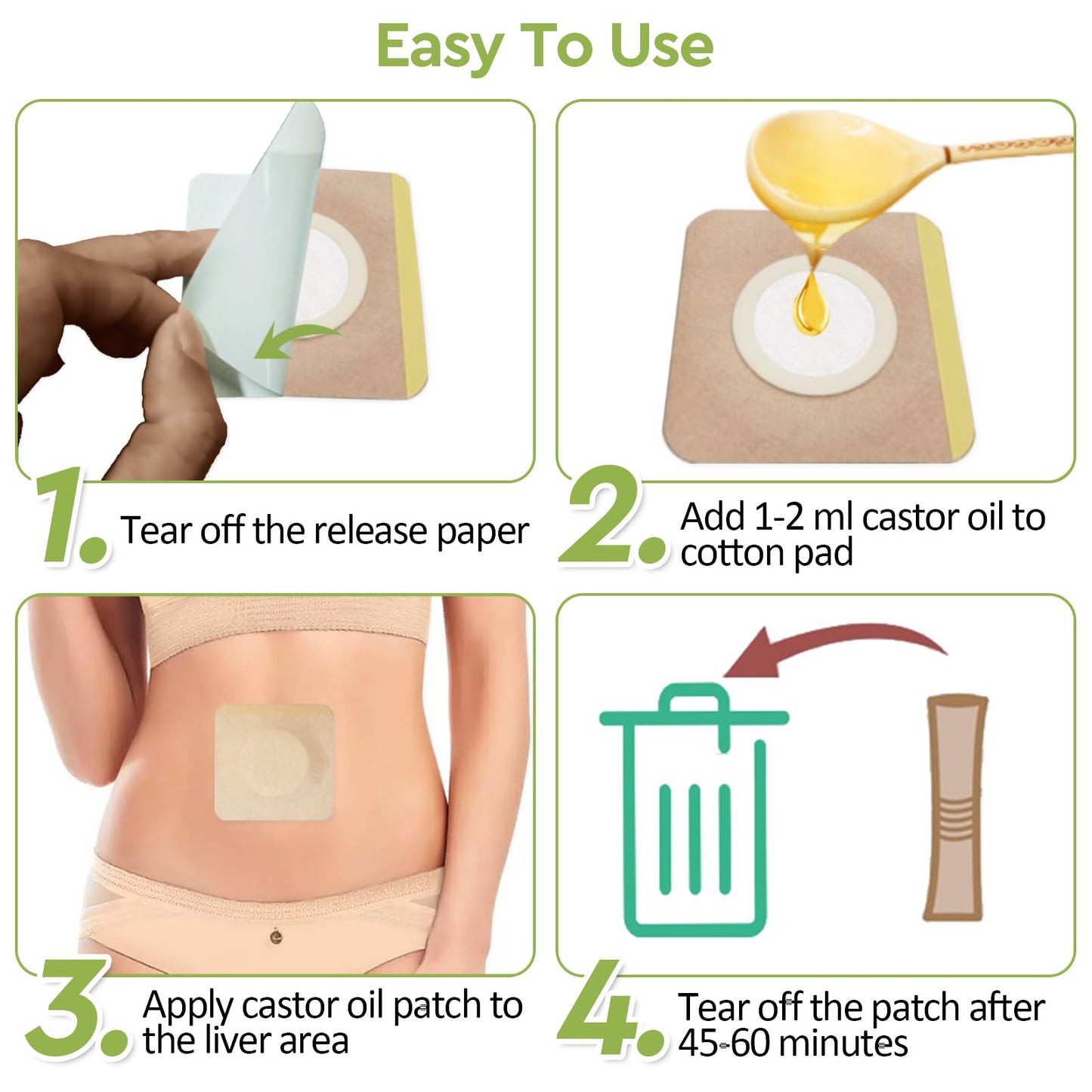 STFOCE 10pcs Disposable Castor Oil Pack Wraps – Organic Cotton, Self-Adhesive, Highly Absorbent, No Leak, Portable, Khaki