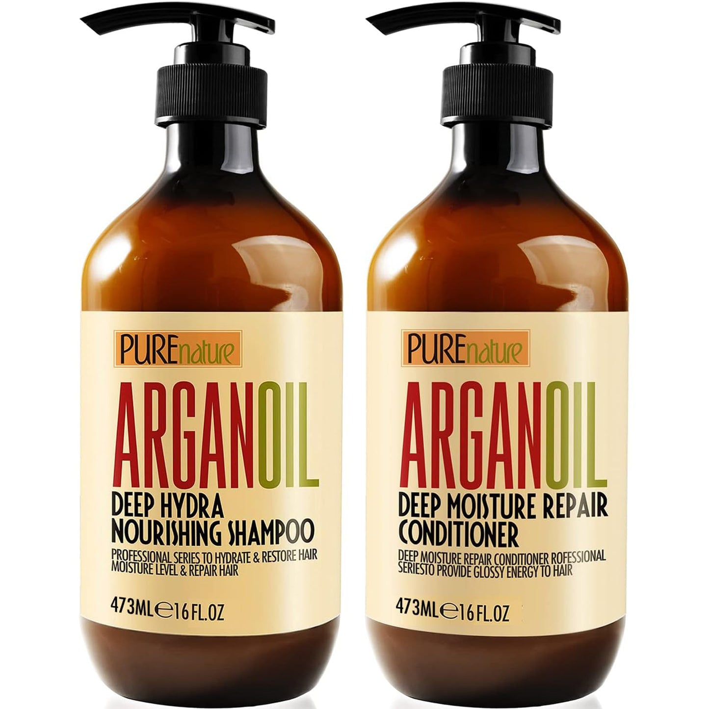 Argan Oil Shampoo & Conditioner Set – Sulfate Free Moroccan Formula with Keratin – Hydrating, Moisturizing, Anti-Frizz Care for Dry, Curly & Damaged Hair