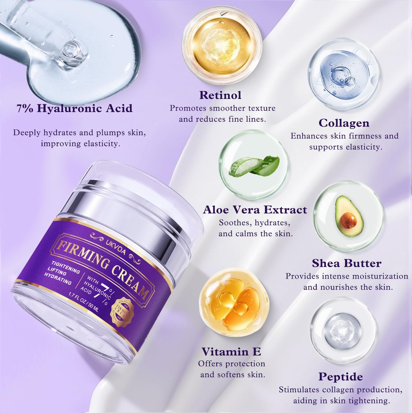 UKVOA Retinol Neck & Face Cream for Women – Anti-Aging, Firming & Tightening with Collagen & Hyaluronic Acid, 1.7 fl oz