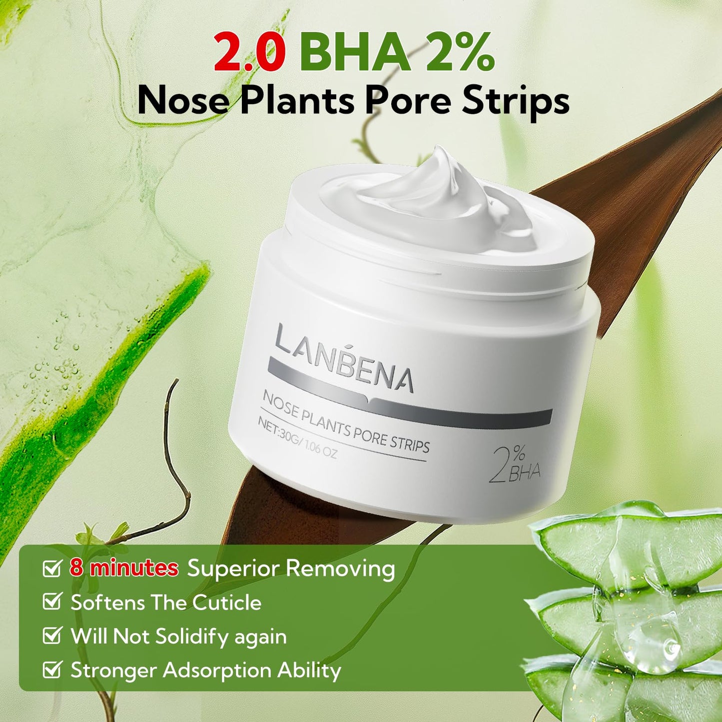 LANBENA 2.0 Nose Pore Strips – 60PCS Blackhead Remover Peel-Off Mask with Salicylic Acid, Amazonian White Clay & Aloe, 1.05 oz