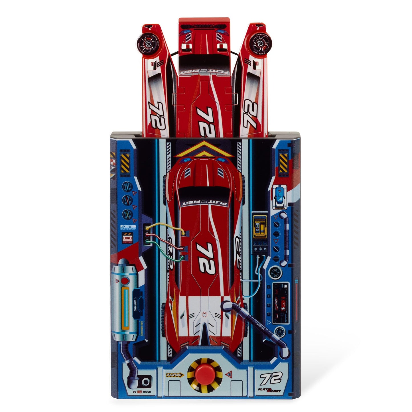 FLAT 2 FAST Stunt Card Racer – Pocket-Size Flat Car Launcher with Button for Stunt Racing, Compact Red Racecar Toy for Kids & Adults