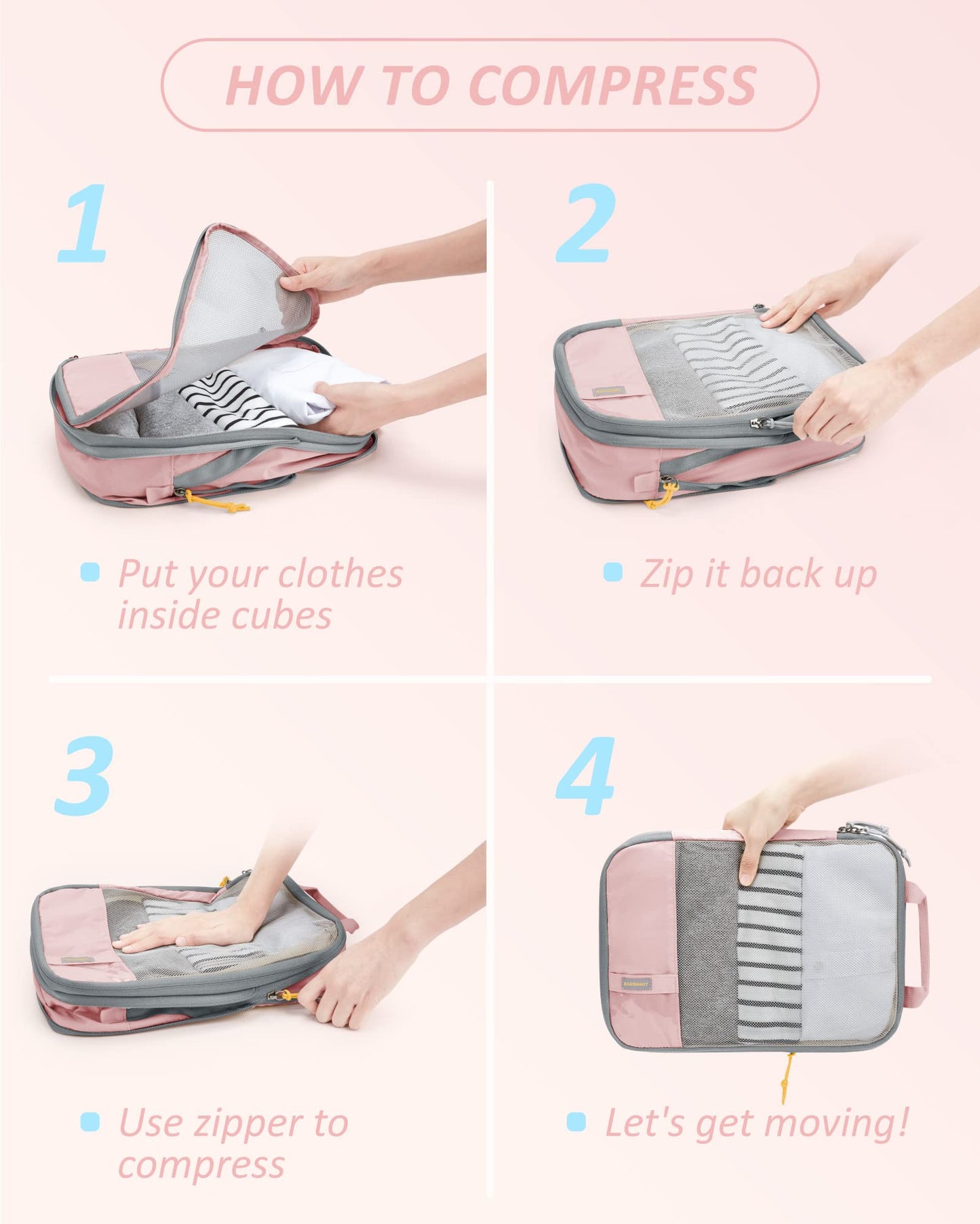 BAGSMART 6-Set Compression Packing Cubes – Lightweight Travel Organizer Bags for Women, Durable Luggage & Cruise Essentials