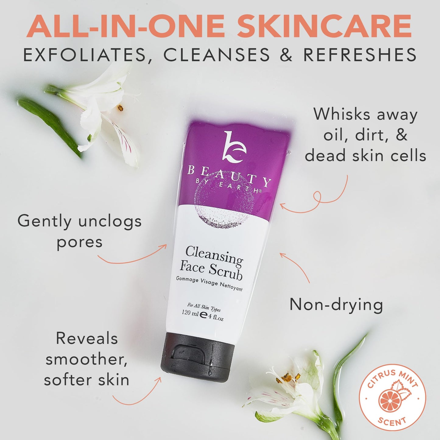 Face Scrub and Face Wash, Gentle Exfoliating, Cleansing Facial Scrub Exfoliator, Natural & Organic Ingredients