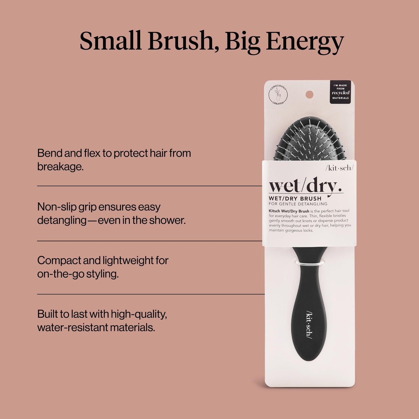 Kitsch Detangler Hair Brush for Wet & Dry Hair – Flexible Bristles for Curly, Straight, Thick, or Fine Hair – Gentle Detangling for Women, Men & Kids