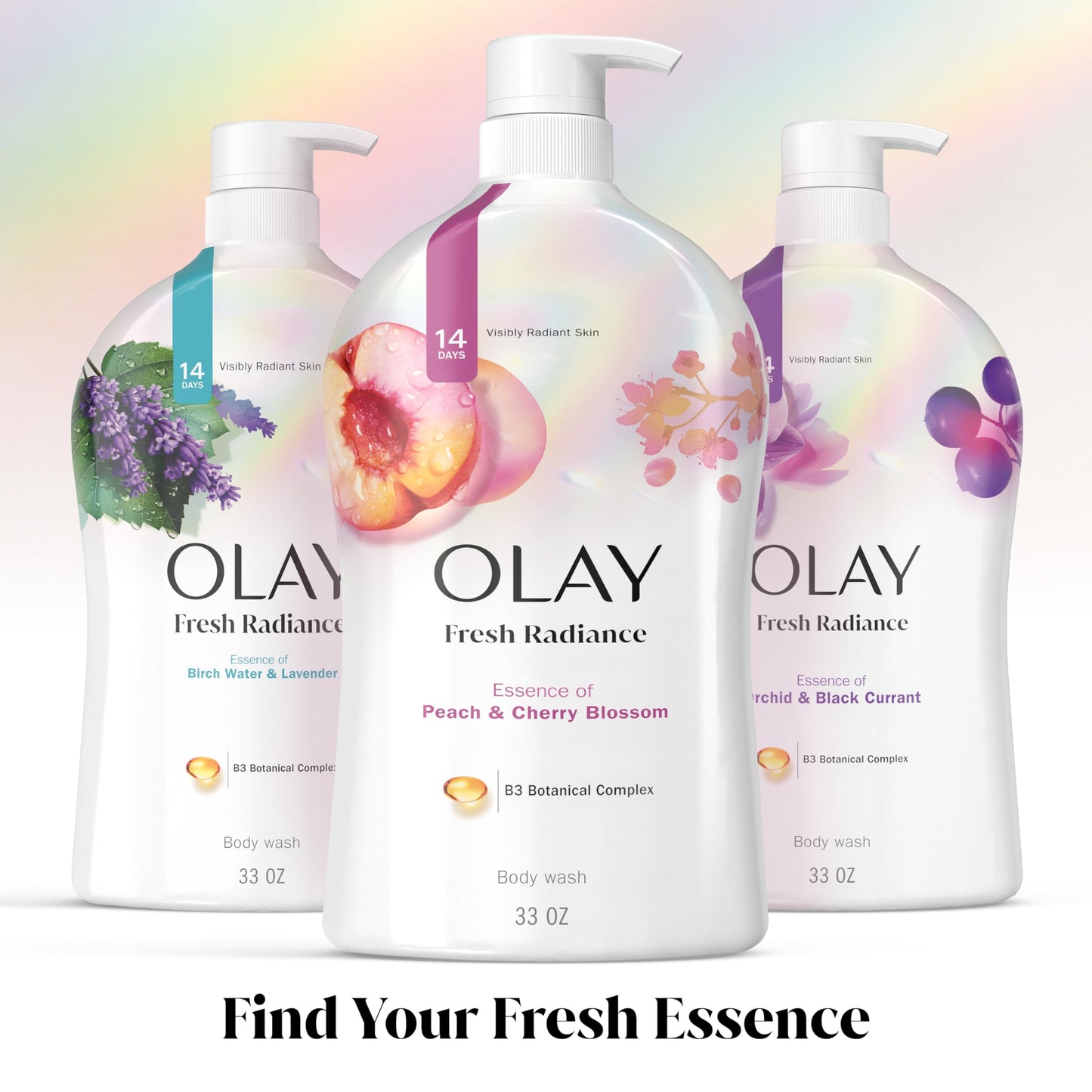 Olay Fresh Radiance Body Wash for Women, Plant-Based Cleansers & B3 Botanical Complex, Peach & Cherry Blossom Scent, 33 fl oz