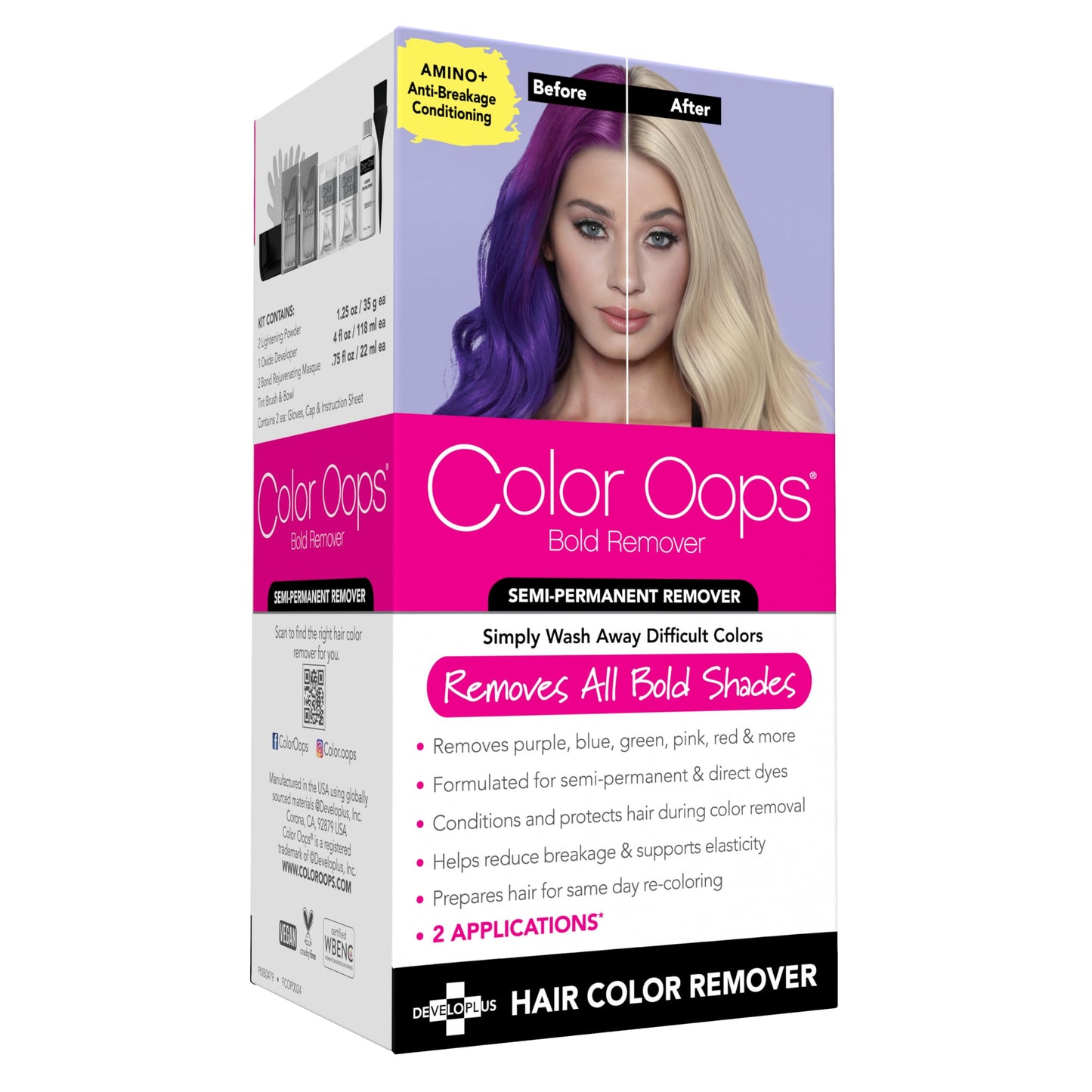 Color Oops Bold Hair Color Remover, 2 Applications – Safely Removes Semi & Direct Dyes, Recolor Same Day, Vegan & Cruelty-Free