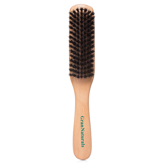 GranNaturals Boar Bristle Slick Back Brush – Soft/Medium Hairbrush for Smooth, Sleek, Frizz-Free Styles – Polishes & Lays Hair Flat – Wooden Handle