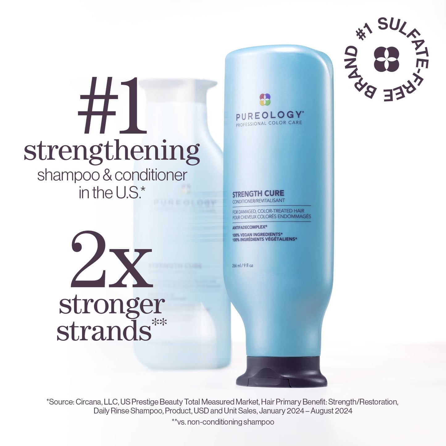 Pureology Strength Cure Conditioner - For Damaged or Color Treated Hair, Hair Strengthening & Prevents Breakage, Vegan & Sulfate-Free, 9 Fl Oz