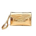 CuteClear Small Envelope Clutch Purse for Women Faux Leather Handbag Wallet Evening Bag with Detachable Wristlet Strap (gold)