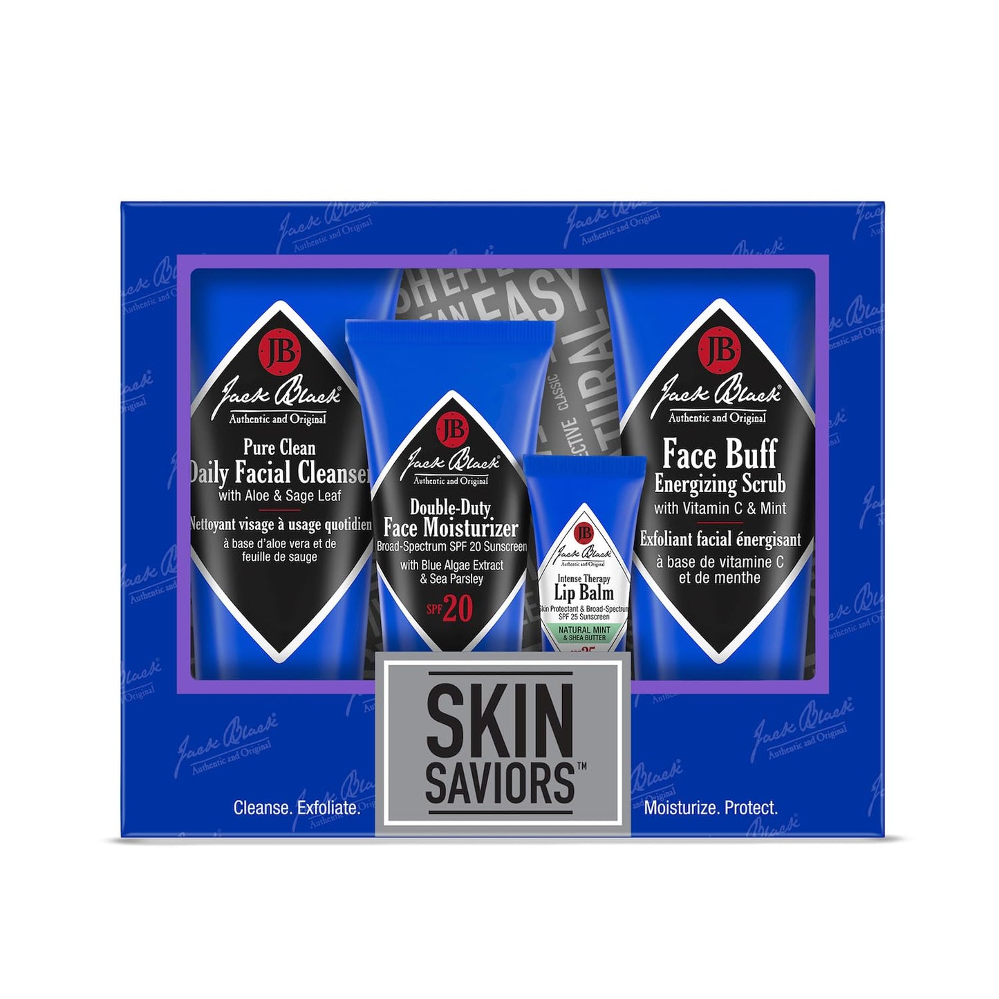 Jack Black Skin Saviors Set for Men – Face Scrub, Facial Cleanser, Face Moisturizer, Lip Balm, Mens Skin Care Kit, Men's Skincare Gift Set