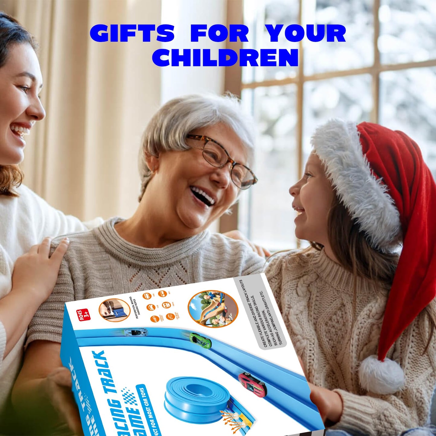 15ft Flexible Race Car Track Set for Kids with 4 Alloy Cars, Portable Bag, 10 Suction Cups, Compatible with 1:64 Scale Diecast Vehicles