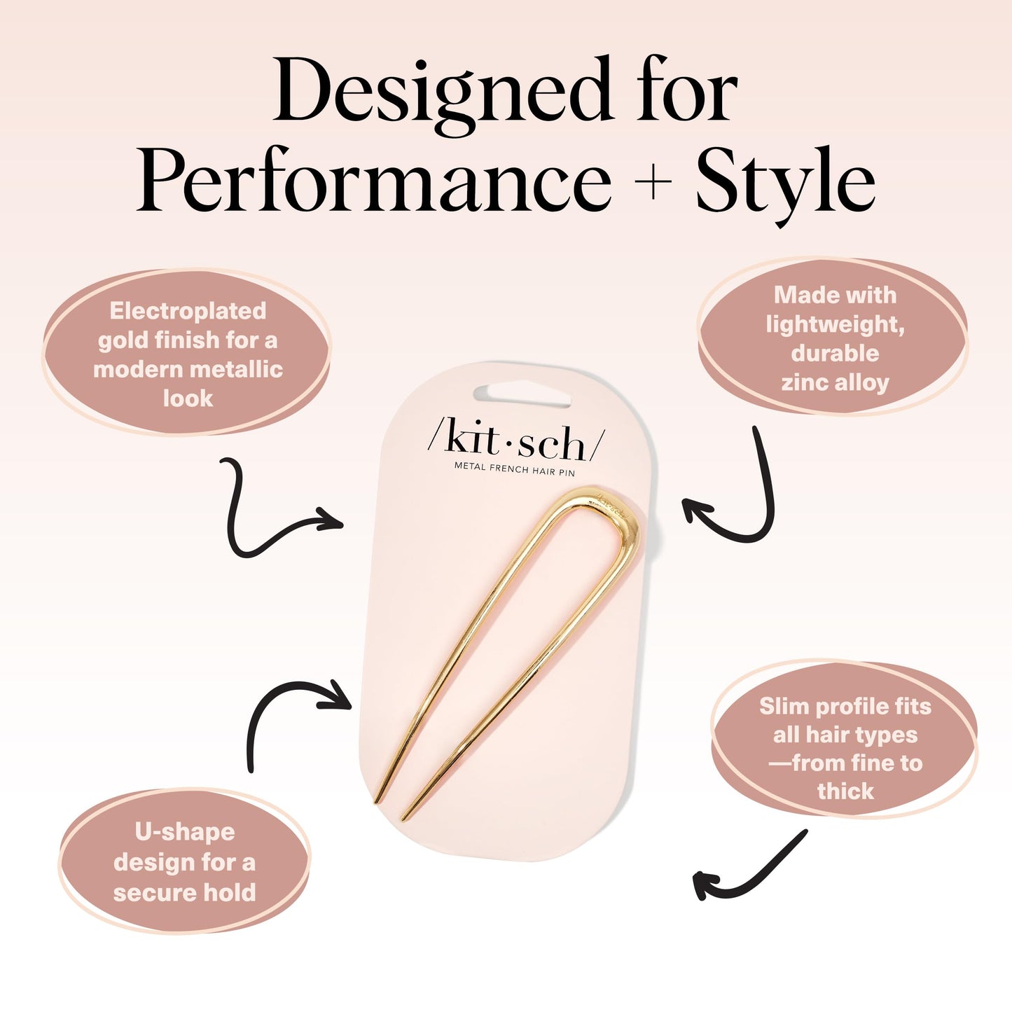 Kitsch French Hair Pin for Women – Elegant Gold Metal Hair Fork for Updos, Buns & Twists | Durable, Secure All-Day Hold, Comfortable Fit, 1pc