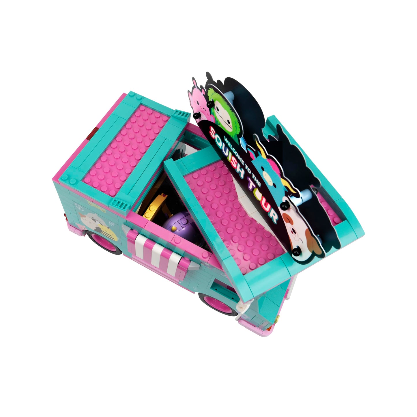 BLDR Squishmallows Squish Tour Van Building Set - Cam The Cat, Bubba The Cow, & Brina The Bigfoot Buildable Figures - Squishmallows Fans 8+, 0098