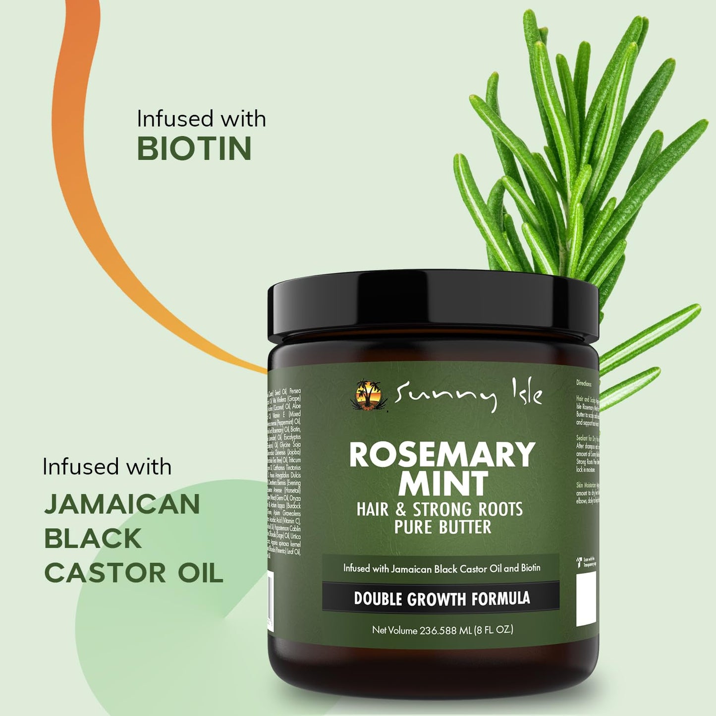 Sunny Isle Rosemary Mint Hair & Strong Roots Butter 8oz | With Biotin & Jamaican Black Castor Oil | Strengthens, Nourishes & Repairs Dry, Damaged Hair