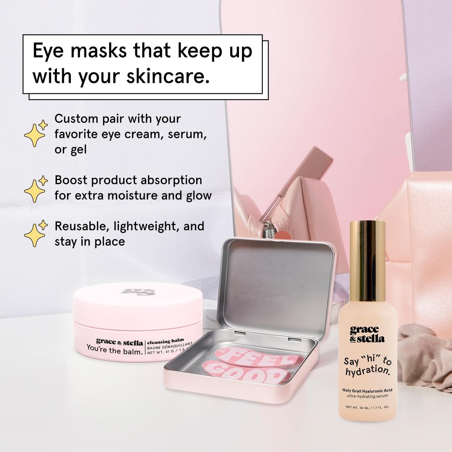 Grace & Stella Reusable Silicone Eye Patches for Dark Circles, Puffy Eyes Treatment, 1 Pair with Tin Case, Vegan & Cruelty-Free