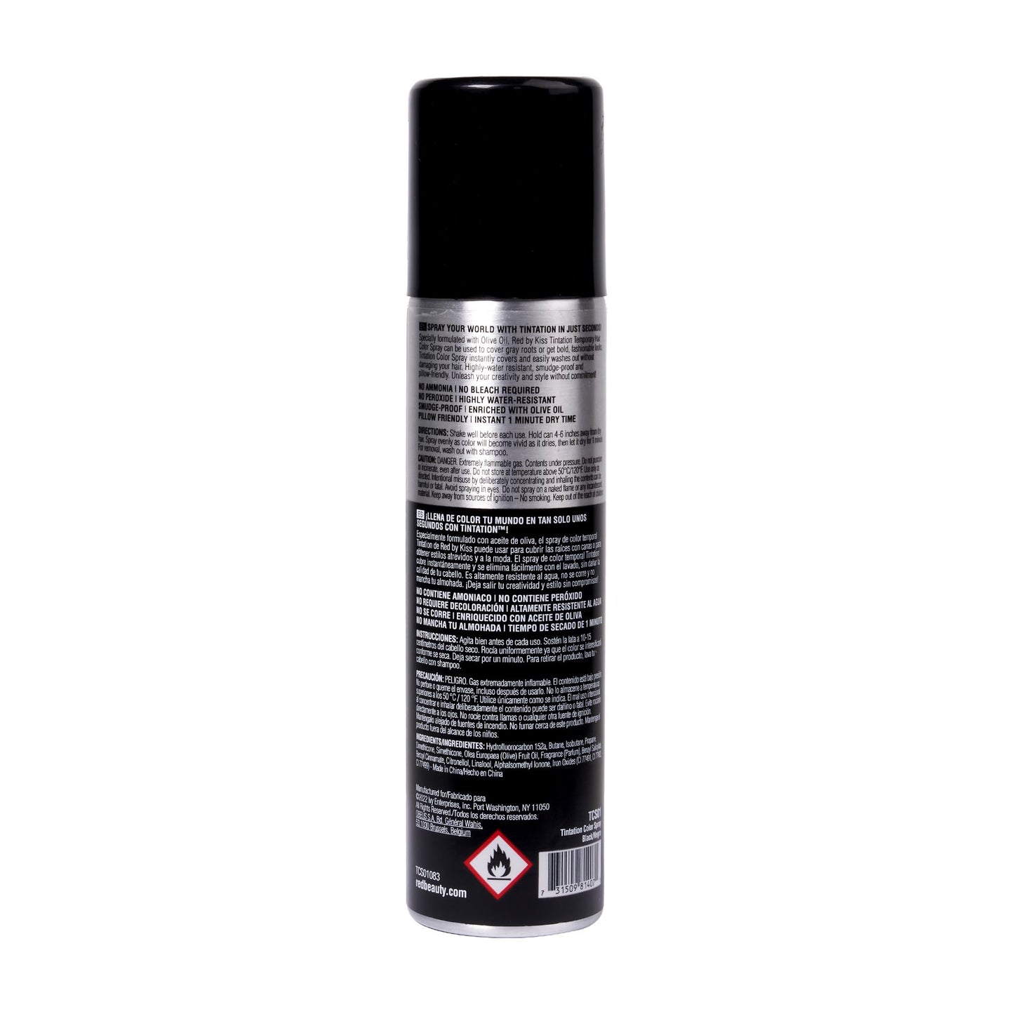 Red by Kiss Tintation Temporary Hair Color Spray Black 2.82oz | Instant Gray Root Touch-Up | Water-Resistant, Smudge-Proof, Quick-Dry, Easy Wash Out