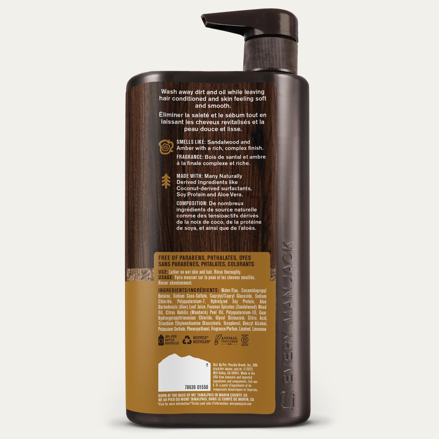 Every Man Jack Amber + Sandalwood 3-in-1 Hydrating All Over Wash for Men – Body Wash, Shampoo & Conditioner – Natural Ingredients, 28.8oz (2 Pack)