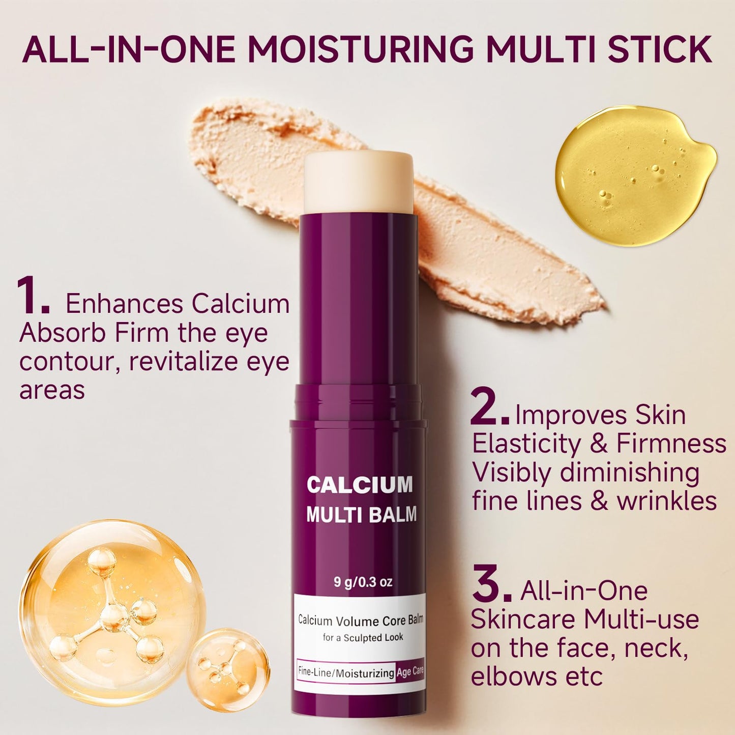 Cemenrete Calcium Collagen Multi Balm & Eye Stick, 2pc Hydrating All-in-One Moisturizer for Face, Eye & Neck, Makeup Base
