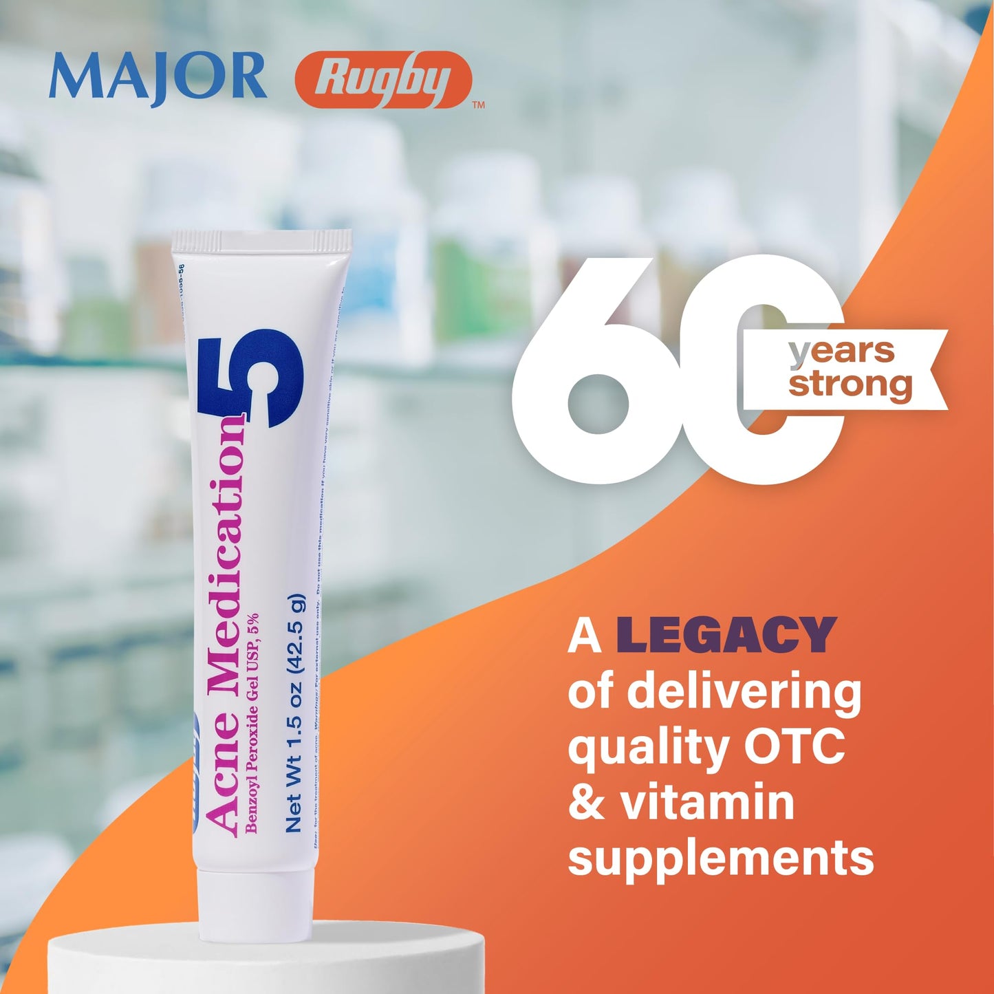 Rugby Acne Medication - Benzoyl Peroxide Gel USP 5% - Vanishing Formula - Greaseless - Helps to Clear Up Acne Pimples - 1.5 Oz. (3 Pack)