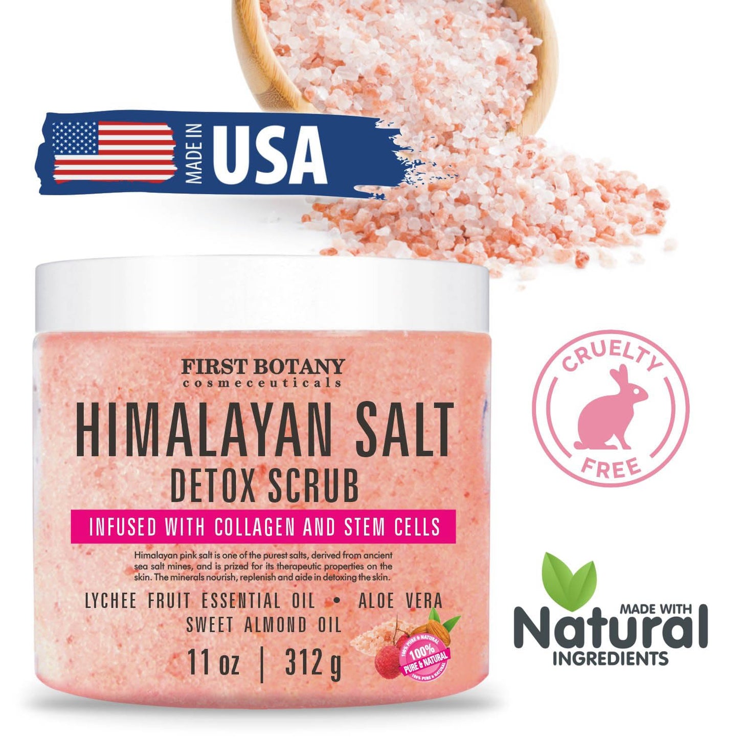 First Botany Himalayan Salt Body Scrub & Face Souffle – Natural Exfoliating, Moisturizing, Fights Acne, Cellulite, Wrinkles & Scars