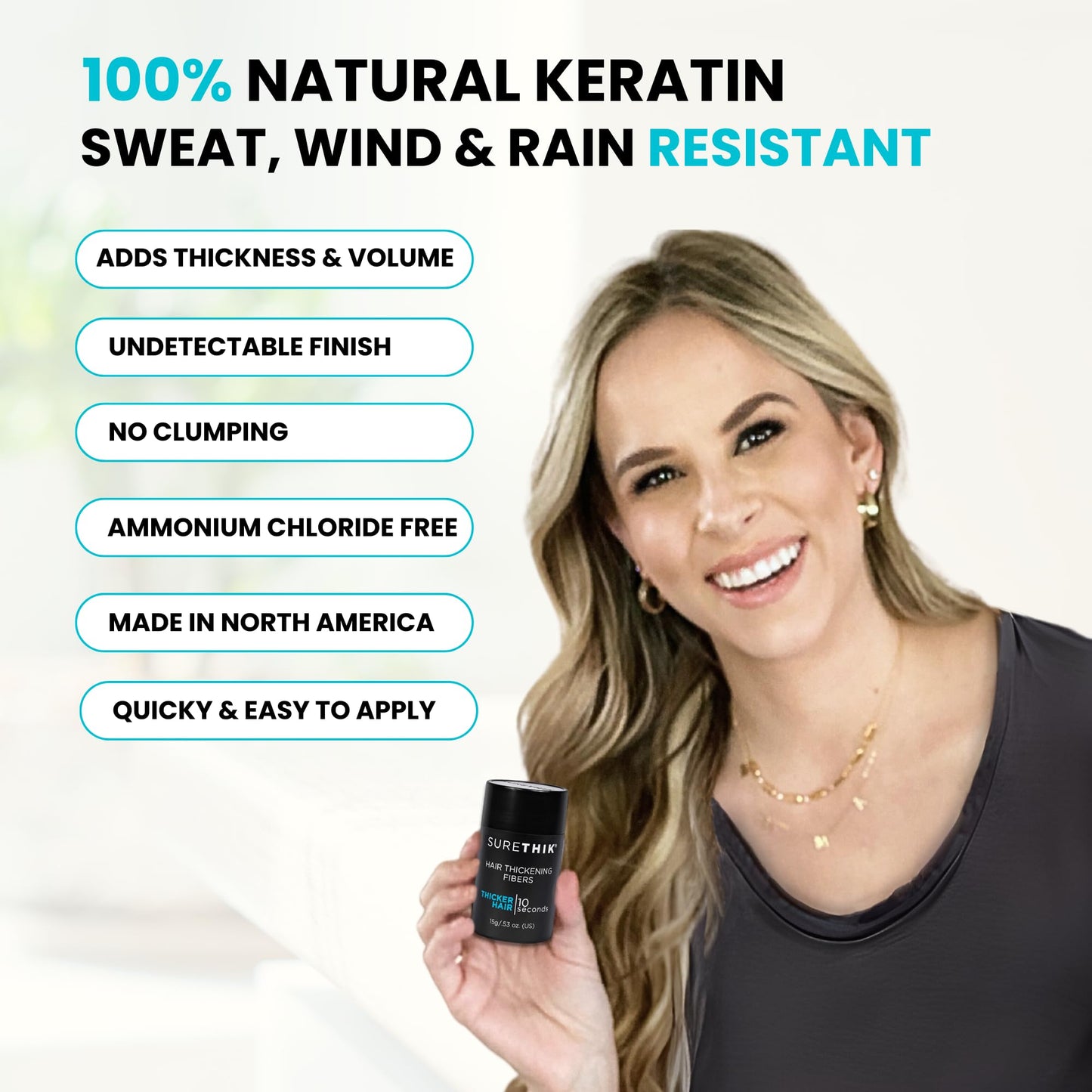 SURETHIK Hair Fibers, 15g (Dark Brown), Fills Thinning Hair for Visibly Fuller Look, Conceals Bald Spots, Natural Look, For Men & Women