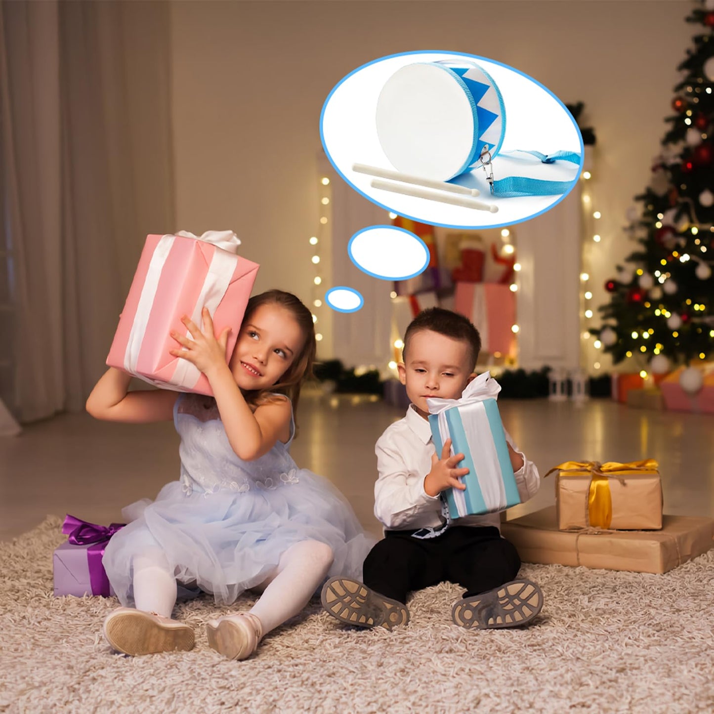 Kids 8" Wooden Drum Set with Adjustable Strap & 2 Drumsticks – Educational Musical Toy for Toddlers, Boys & Girls, Sensory Fun