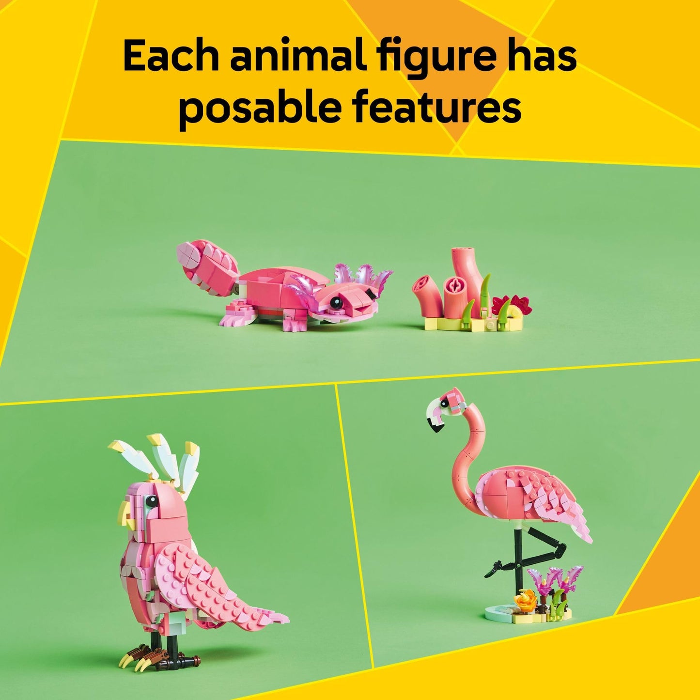 LEGO Creator 3-in-1 Wild Animals Building Set - Pink Flamingo, Cockatoo & Axolotl Toy for Kids 8+, Learning & Creative Play - 31170