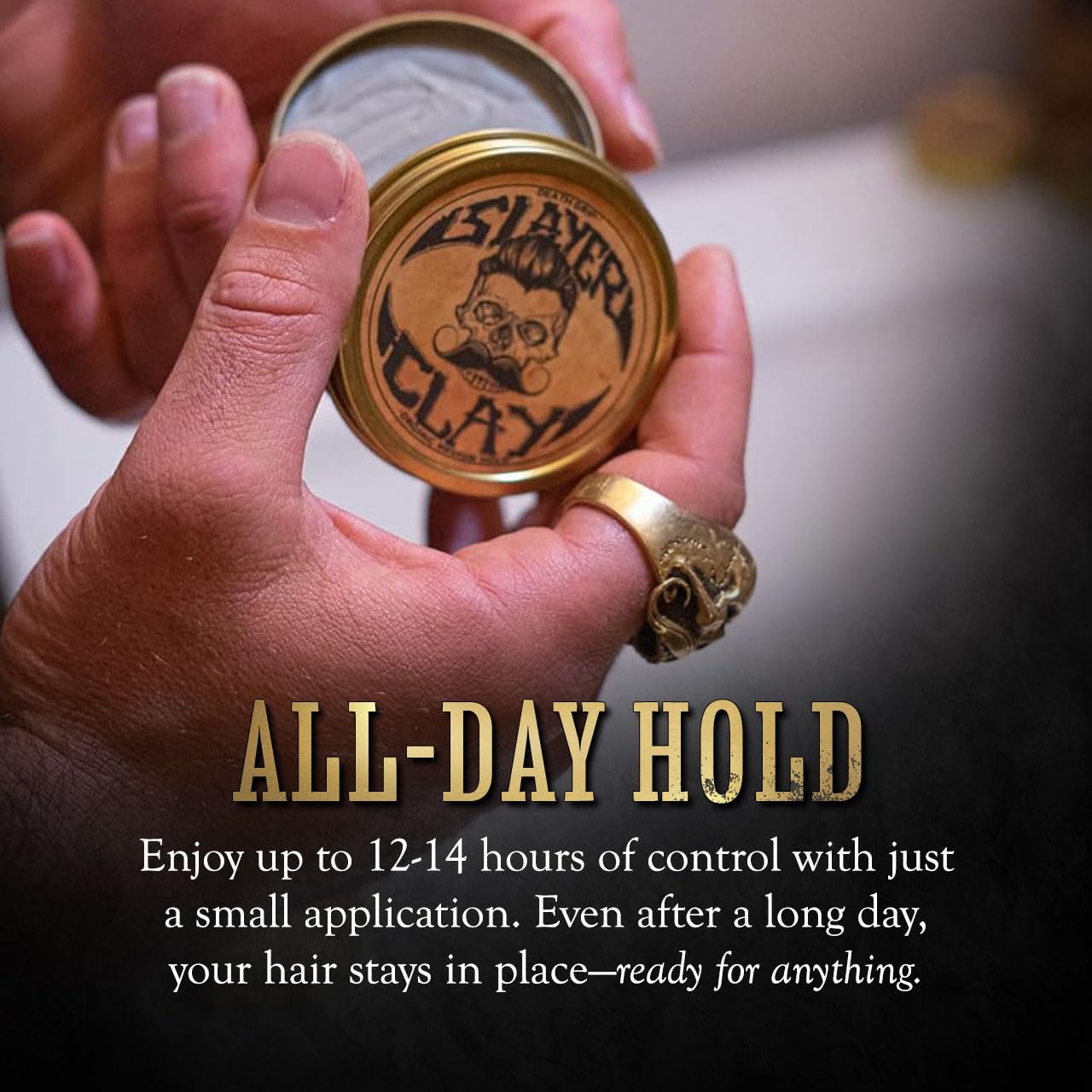 Death Grip Slayer Hair Clay for Men – Organic Medium Hold Styling Clay with Bentonite – Matte Finish, Non-Greasy, Anti-Dandruff, 2 Oz Tin