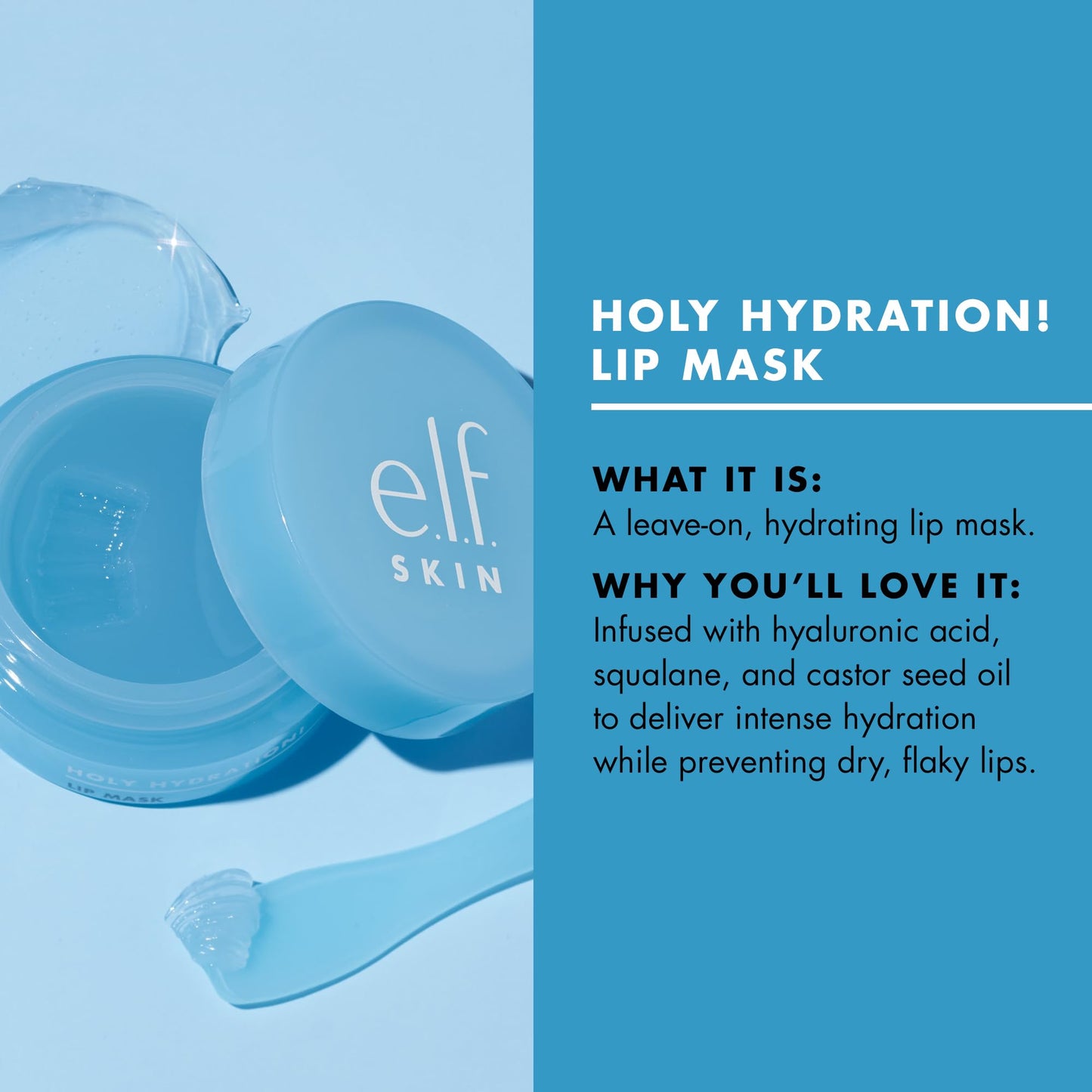 e.l.f. SKIN Holy Hydration! Lip Mask, Hydrating Lip Mask For A Softer & Smoother Pout, Infused With Hyaluronic Acid, Non-Sticky, Vegan & Cruelty-Free