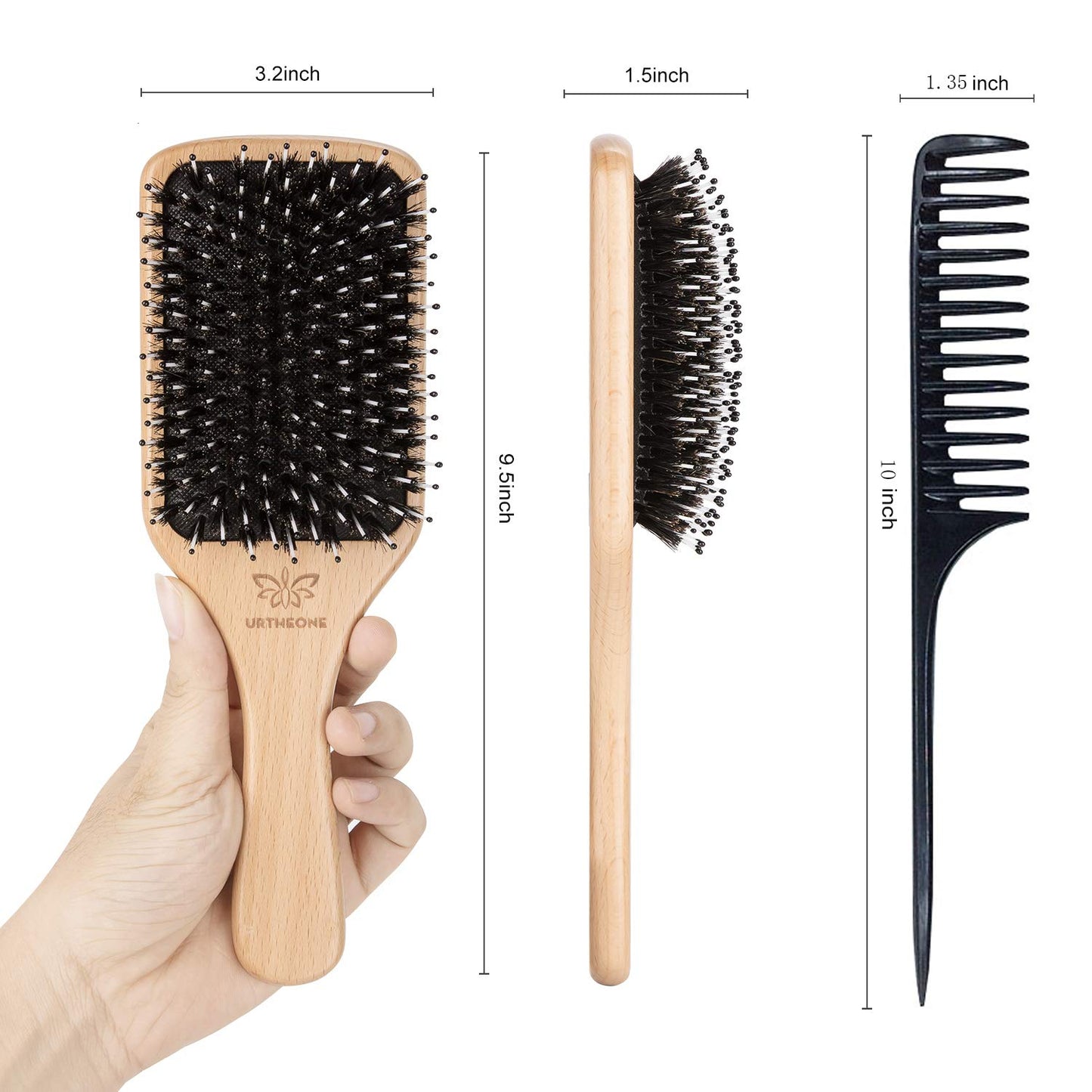 Boar Bristle Hair Brush for All Hair Types – Paddle Brush for Thick, Curly, Thin, Long, or Short Hair – Adds Shine & Smoothness – For Men, Women & Kids