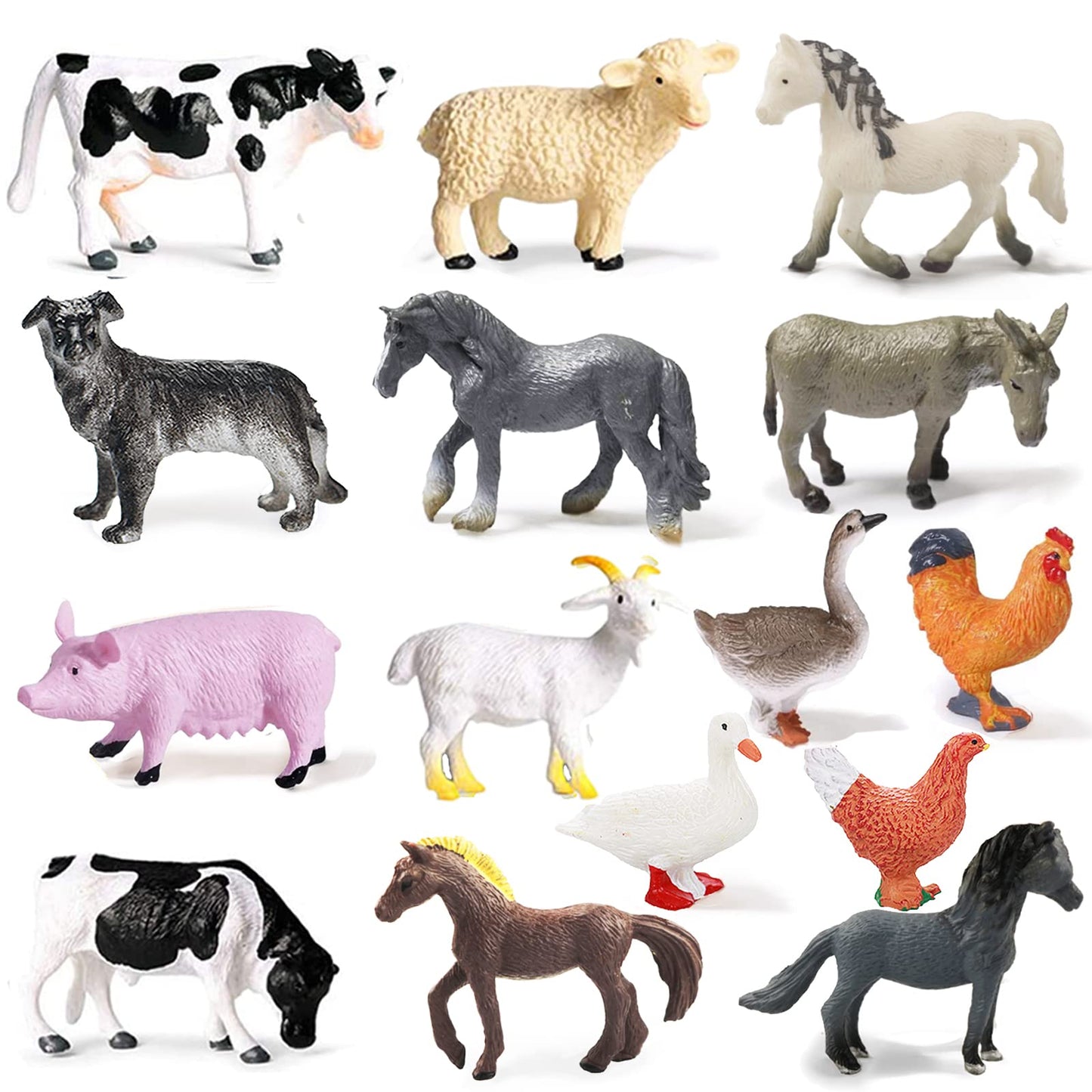 15-Piece Mini Farm Animal Figurines Set – Realistic Plastic Toys for Learning, Play, Cake Toppers, Party Supplies, Easter & Birthday