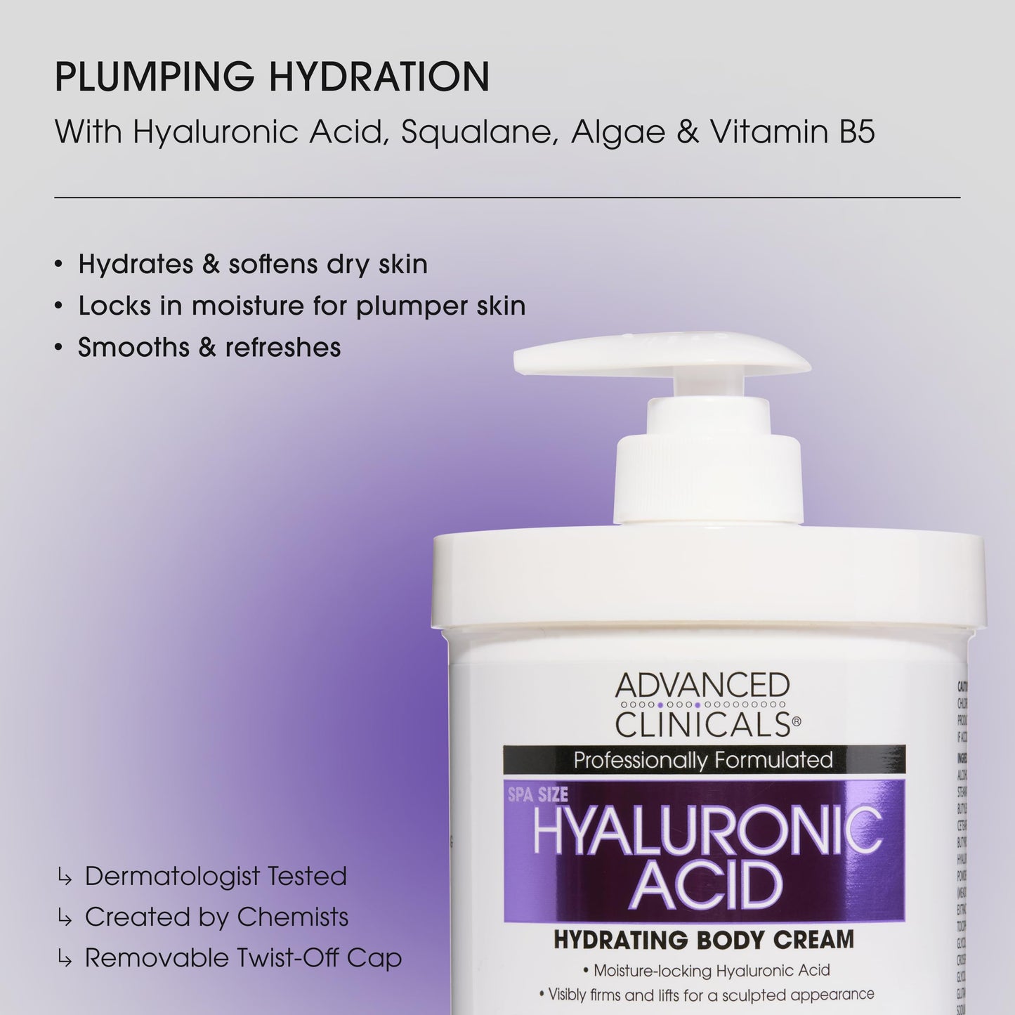 Advanced Clinicals Hyaluronic Acid Body Cream w/ Vitamin E – Hydrating Lotion for Wrinkles, Dry & Crepey Skin, 16 oz, Women & Men