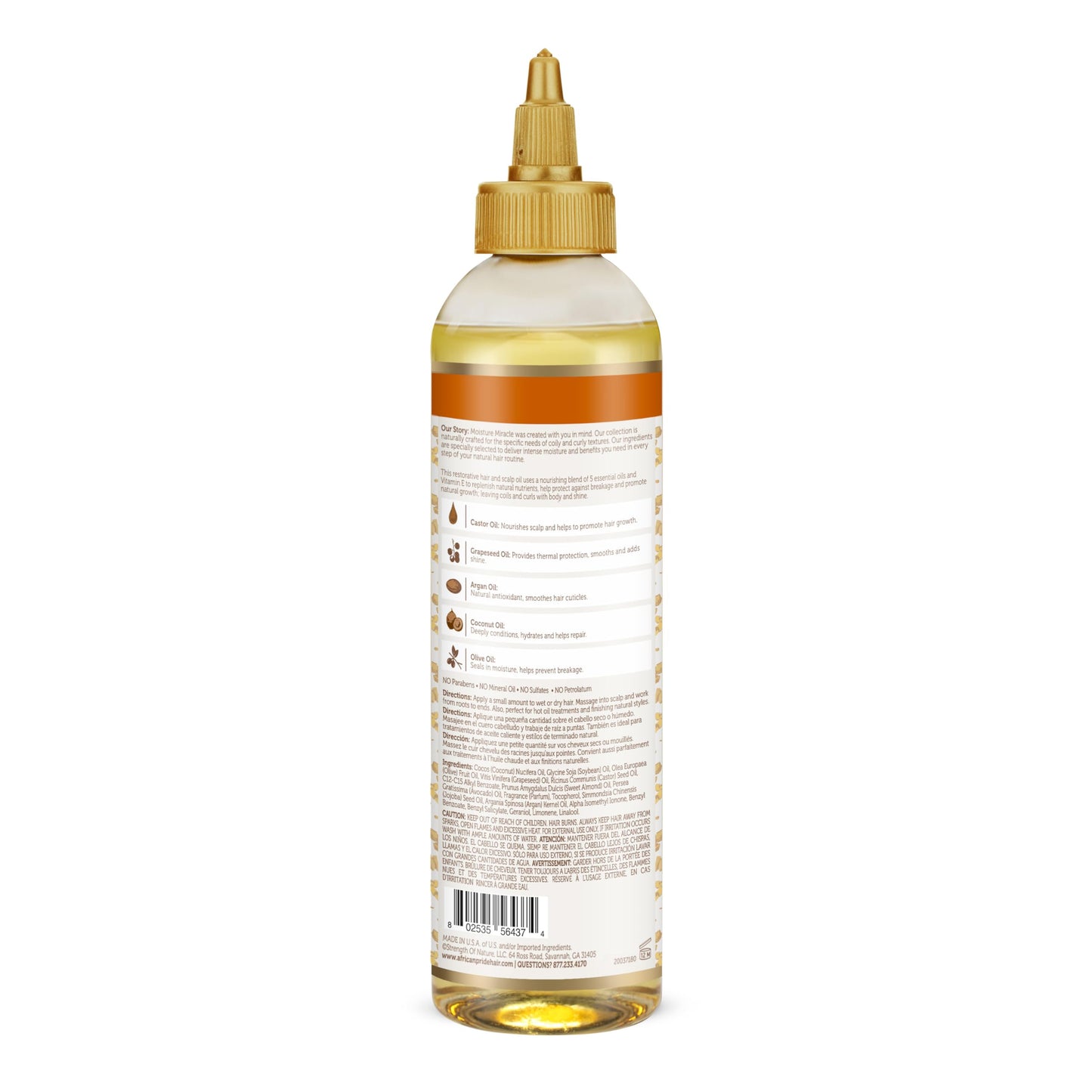 African Pride Moisture Miracle 5 Essential Hair Oils with Vitamin E – Hydrates, Adds Shine & Promotes Growth with Argan, Castor, Coconut & Olive Oils, 8 oz