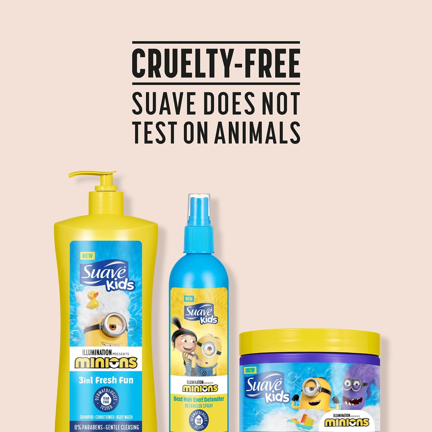 Suave Kids Minions 3-in-1 Hair & Body Wash Bundle – Coco-Craze Slime & Fun Fresh Shampoo, Conditioner, Body Wash + Detangler Spray, 3 Pc Set, 28 Oz Ea