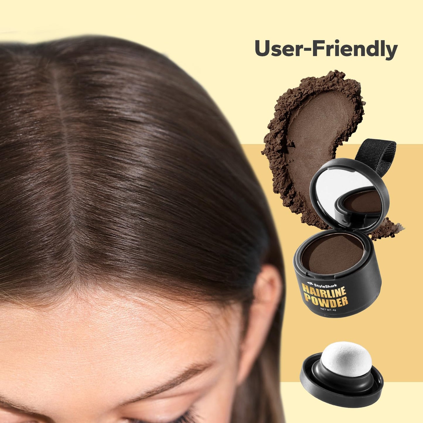 StyleShark Hairline Powder - Stain-Proof Root Touch-Up for Thinning Hair, Sweatproof Color for Women and Men (Dark Brown)